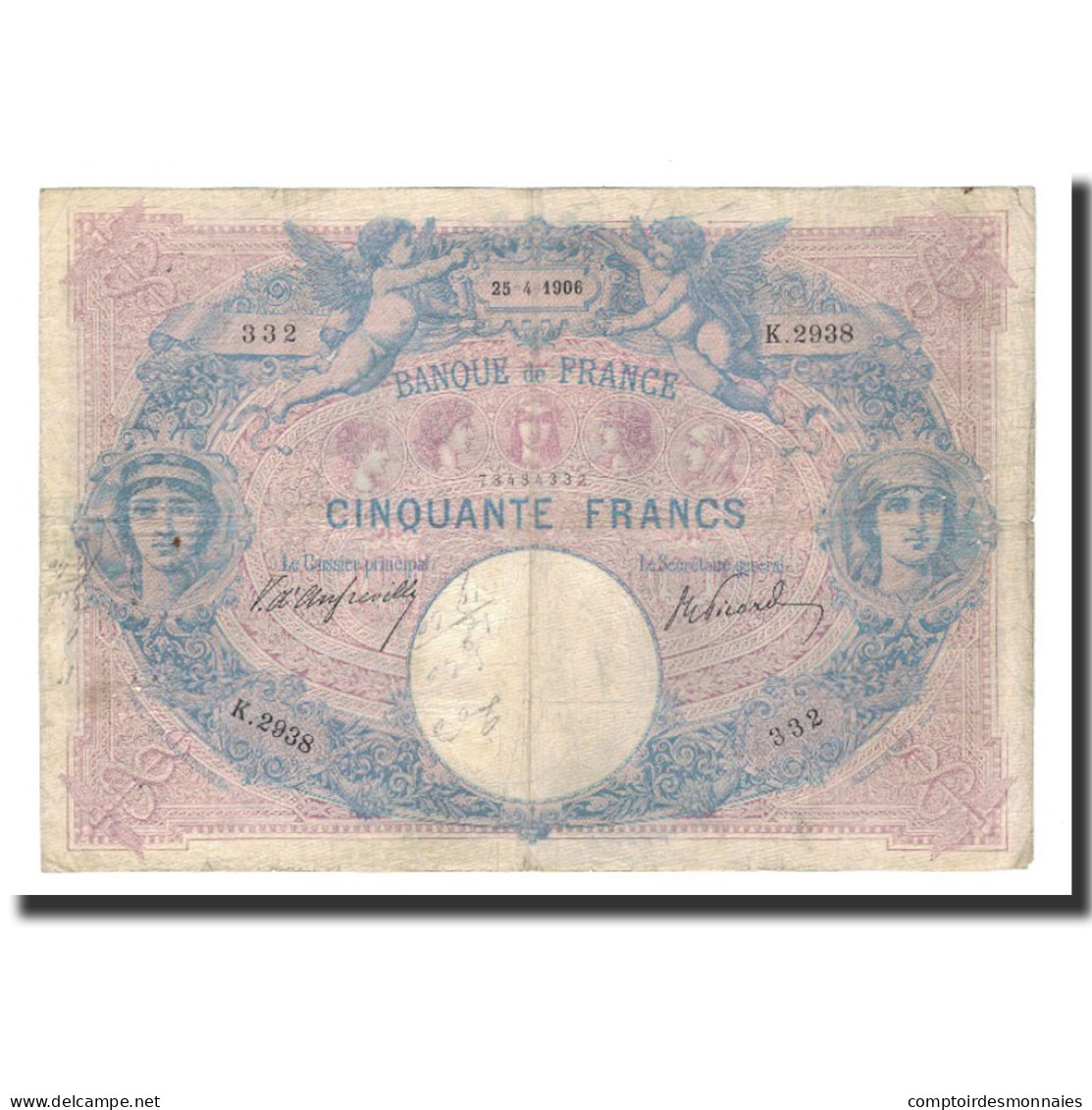 Billet, France, 50 Francs, 1906-04-25, TB+, Fayette:14.18, KM:64d - 50 F 1889-1927 ''Bleu Et Rose''