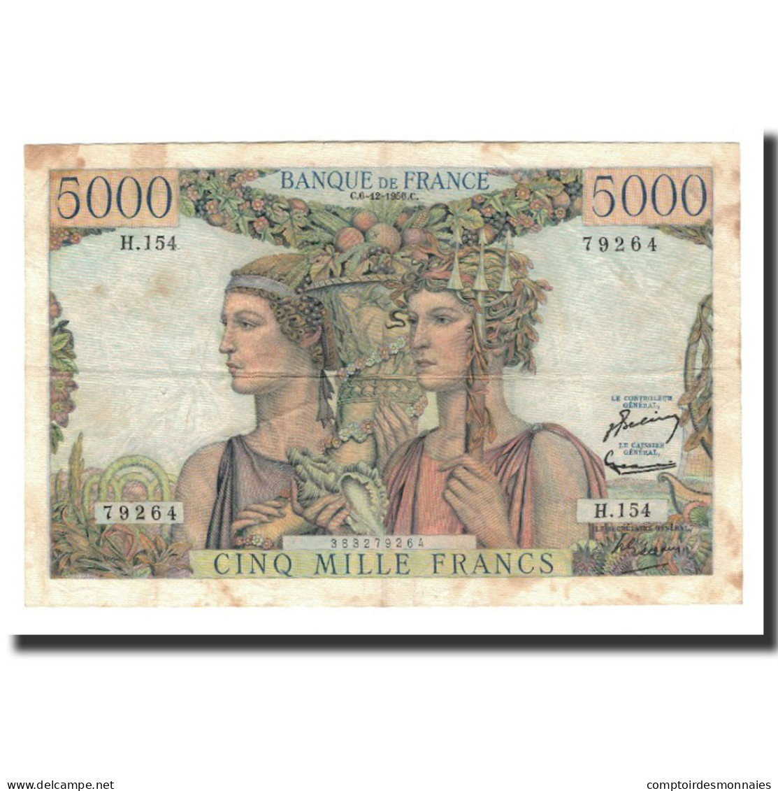 Billet, France, 5000 Francs, 1956-12-6, TTB, Fayette:48.12, KM:131c - 5 000 F 1949-1957 ''Terre Et Mer''