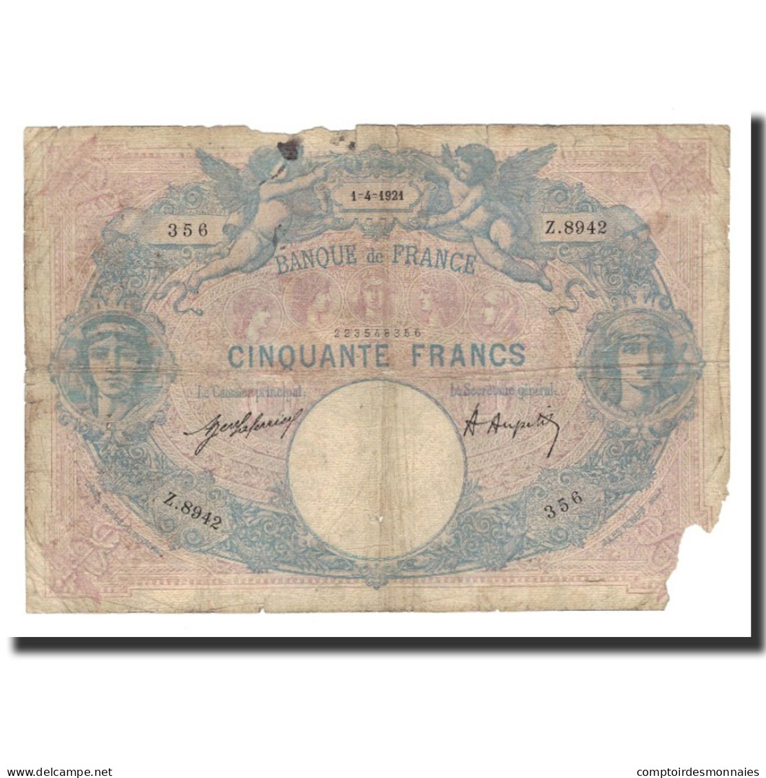 Billet, France, 50 Francs, 1921-04-1, B, Fayette:14.34, KM:64f - 50 F 1889-1927 ''Bleu Et Rose''