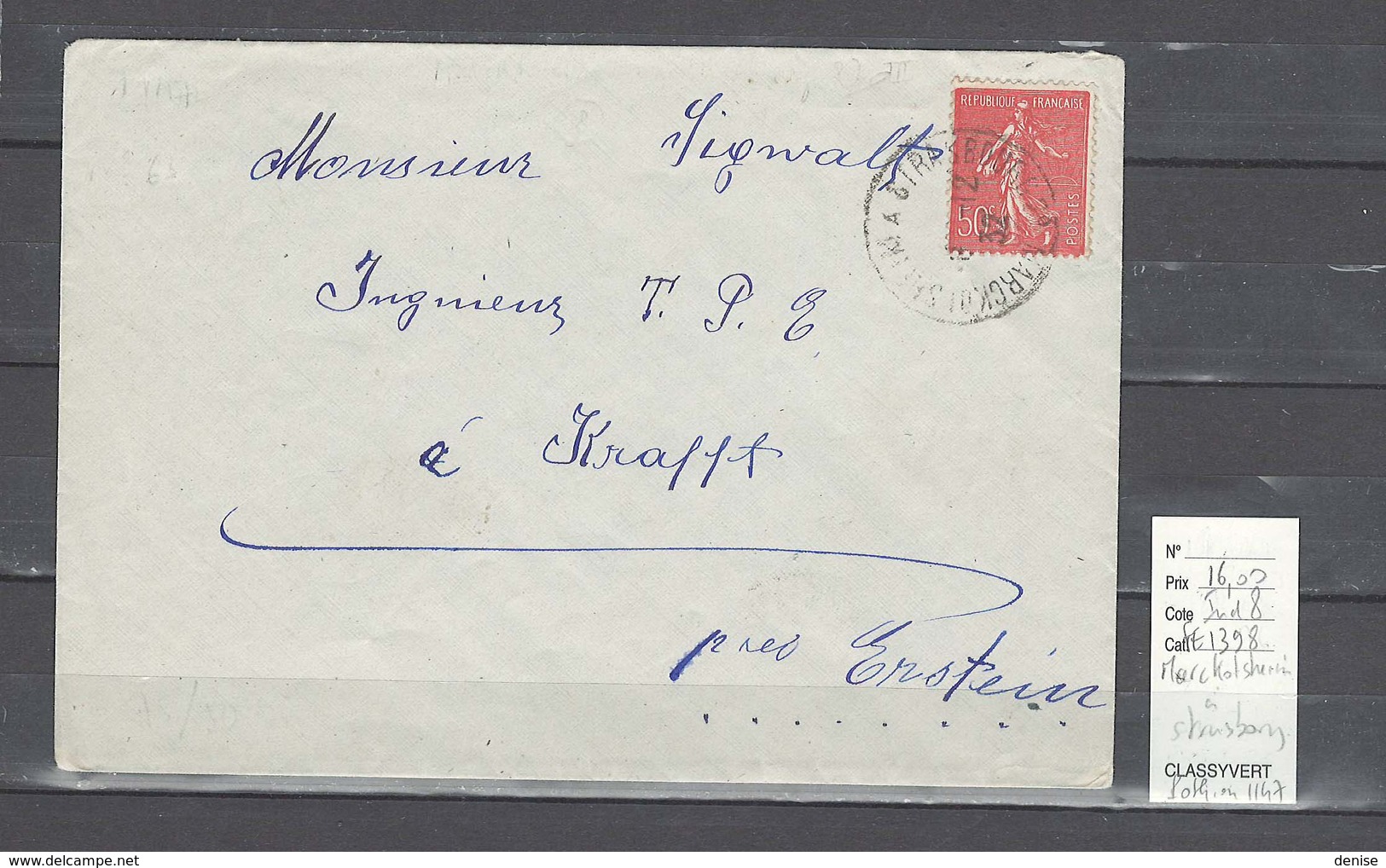 Lettre Cachet  Ambulant Marckolsheim à Strasbourg   -Alsace -L - Indice 8 - Railway Post