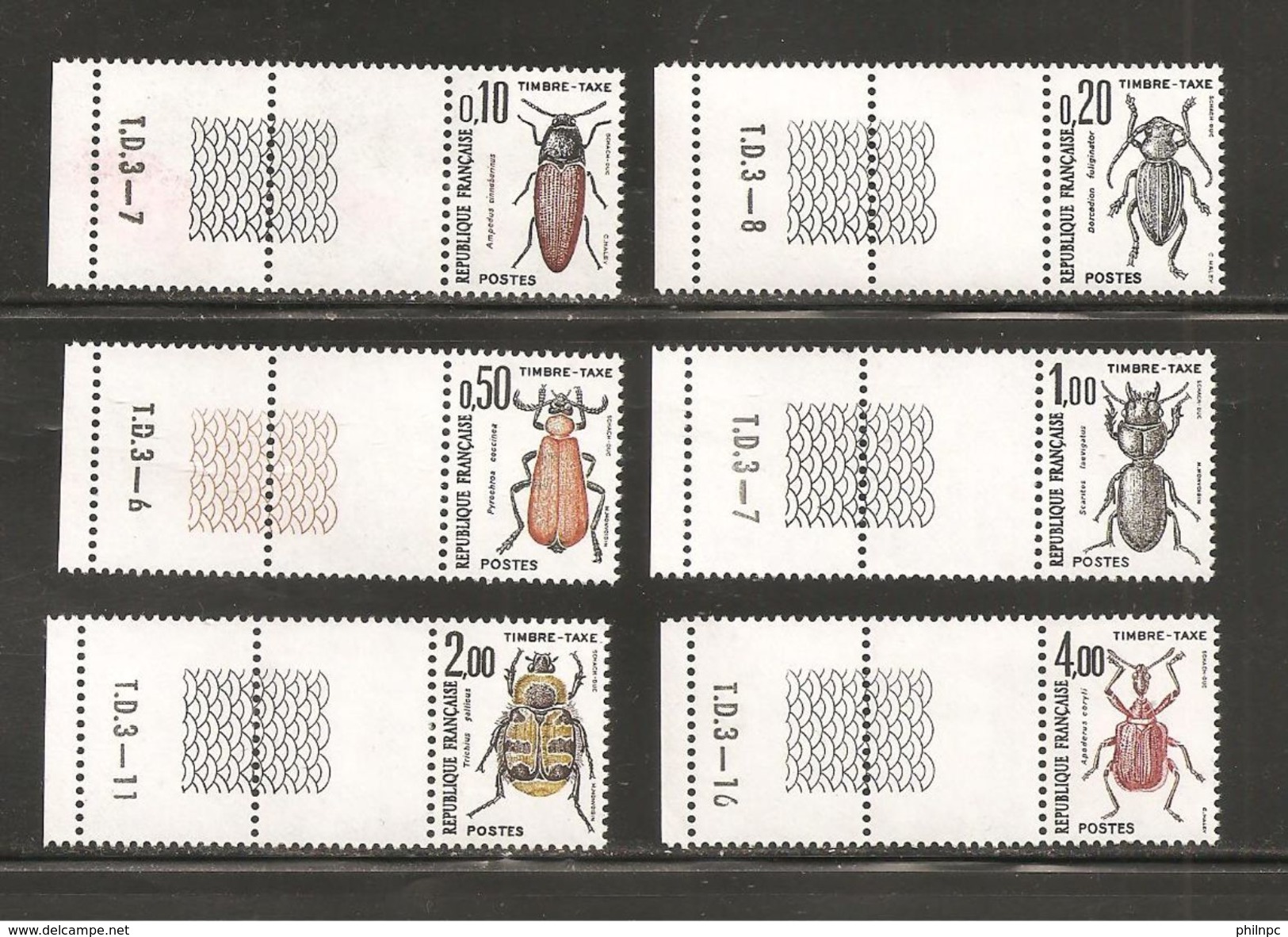 France, Taxe 103/108, Neuf **, Avec Guilloché TD3, TTB, Insectes, Coléoptères - 1960-... Ungebraucht