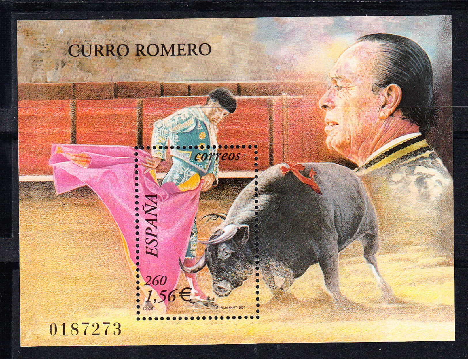 ESPAÑA 2001.TOROS: CURRO ROMERO  EDIFIL Nº 3834. HOJA BLOQUE  .NUEVOS SIN CHARNELA. CECI 2 Nº 183 - Nuevos