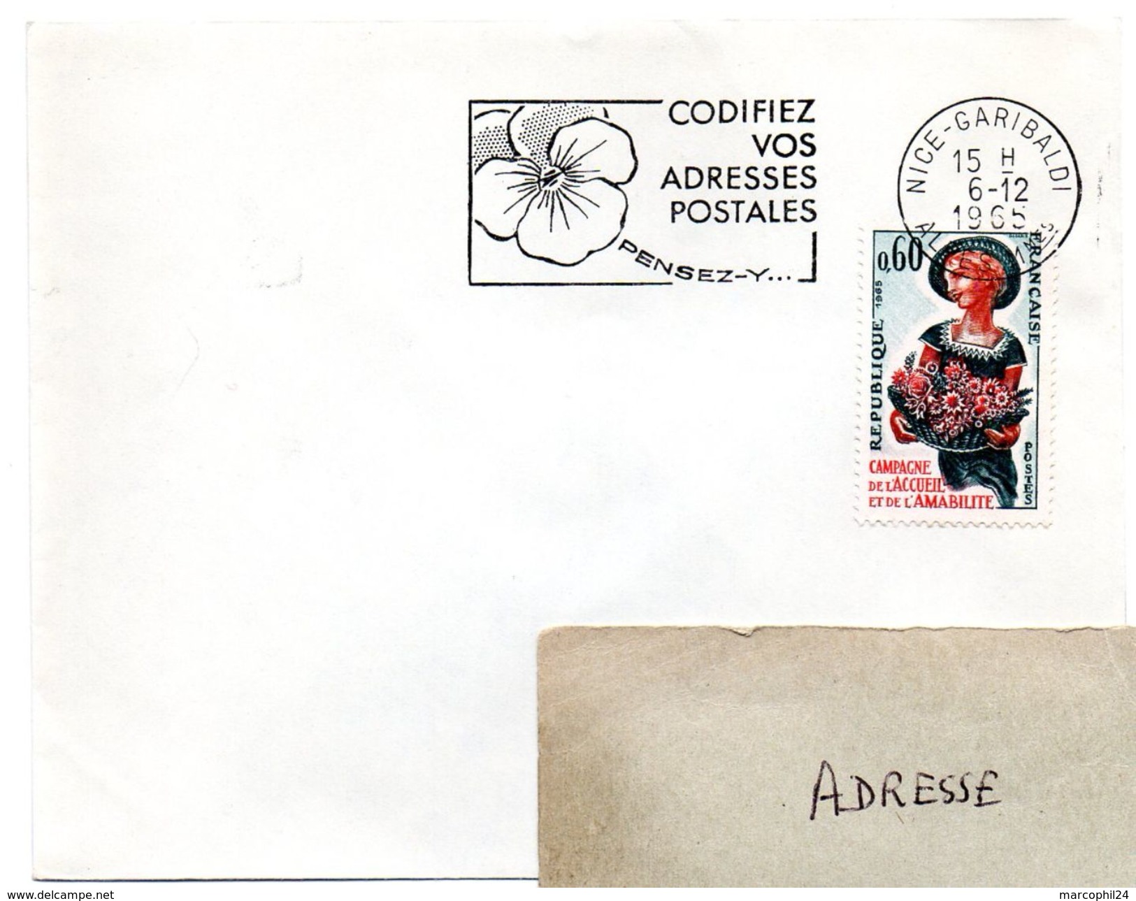 ALPES Mmes - Dépt N° 06 = NICE GARIBALDI 1965 = FLAMME CONCORDANTE SECAP ' CODIFIEZ VOS ADRESSES POSTALES PENSEZ-Y' - Oblitérations Mécaniques (flammes)