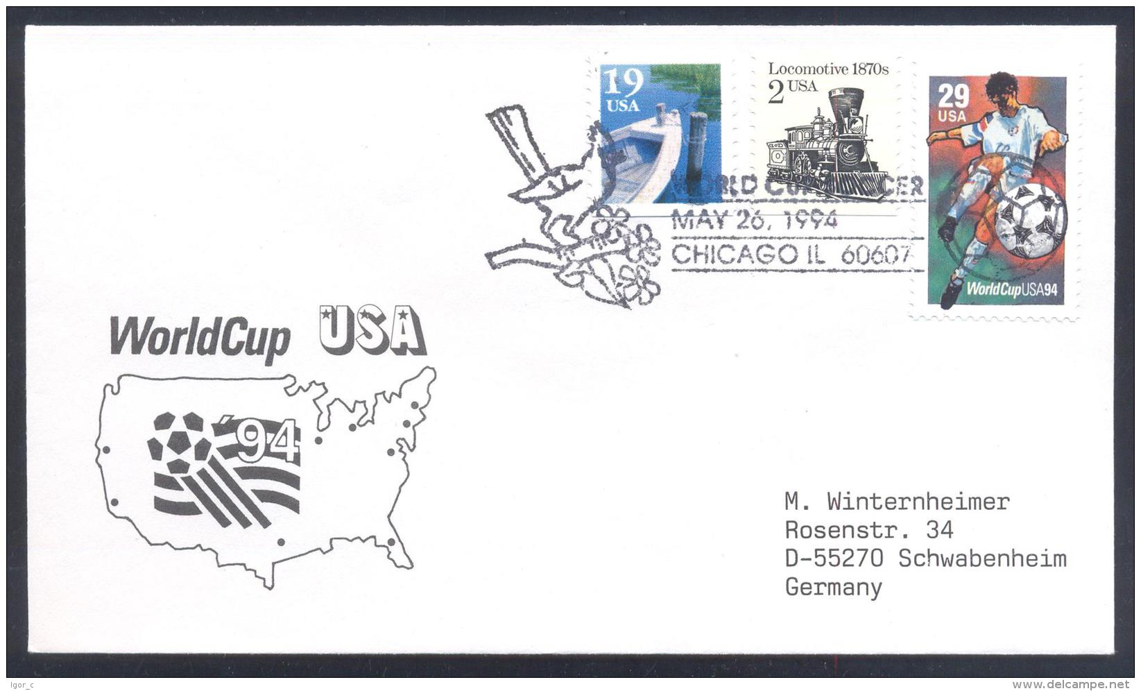 USA 1994 Cover: Football Soccer Fussball Calcio; FIFA WM World Cup Mudial; Chicago Cancellation; Bird Vogel Flowers - 1994 – USA