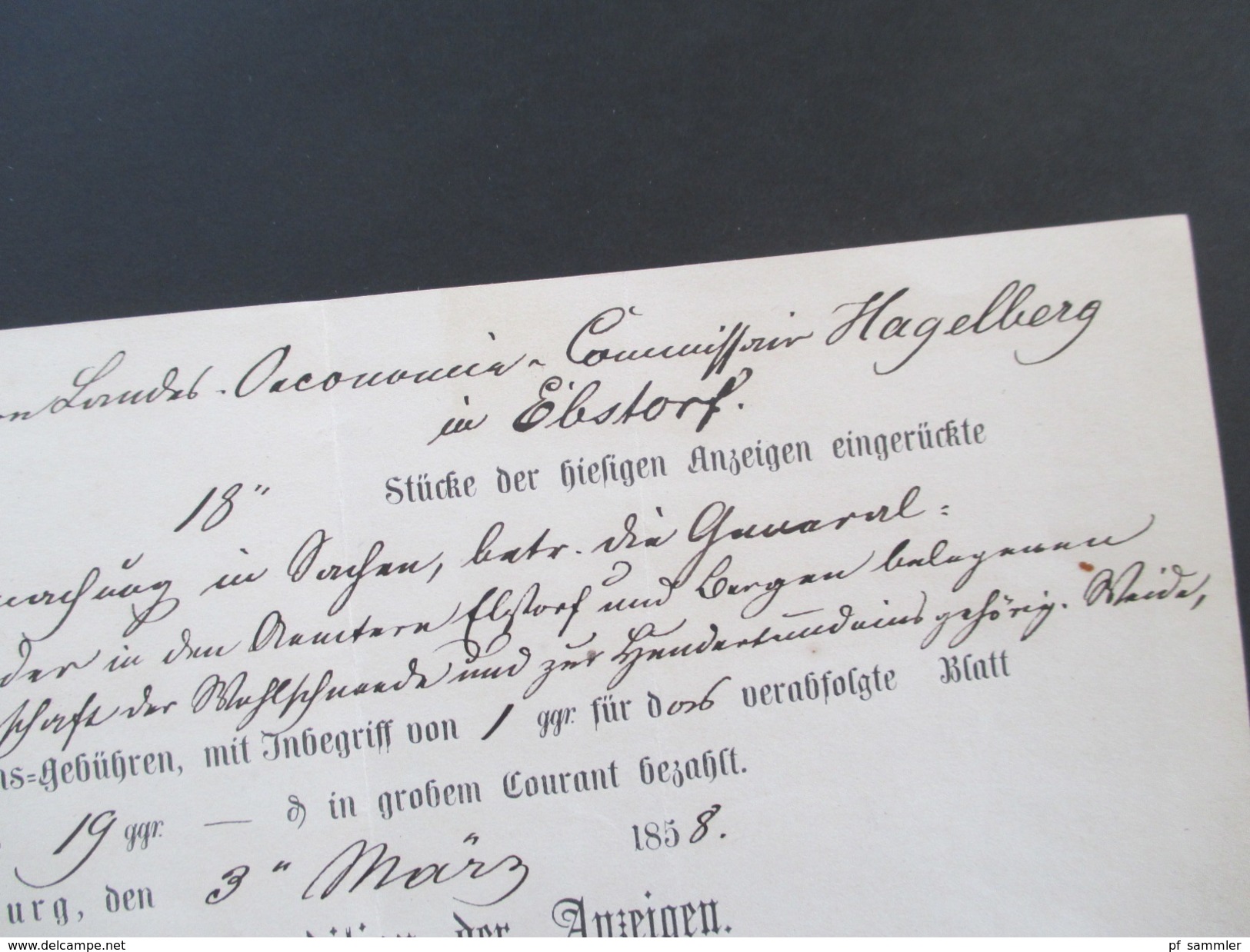 AD Hannover 3x Postscheine / Anzeigenquittunge 1858 / 60 / 63 Lüneburg. Insertions Gebühren. Zeitungsschein
