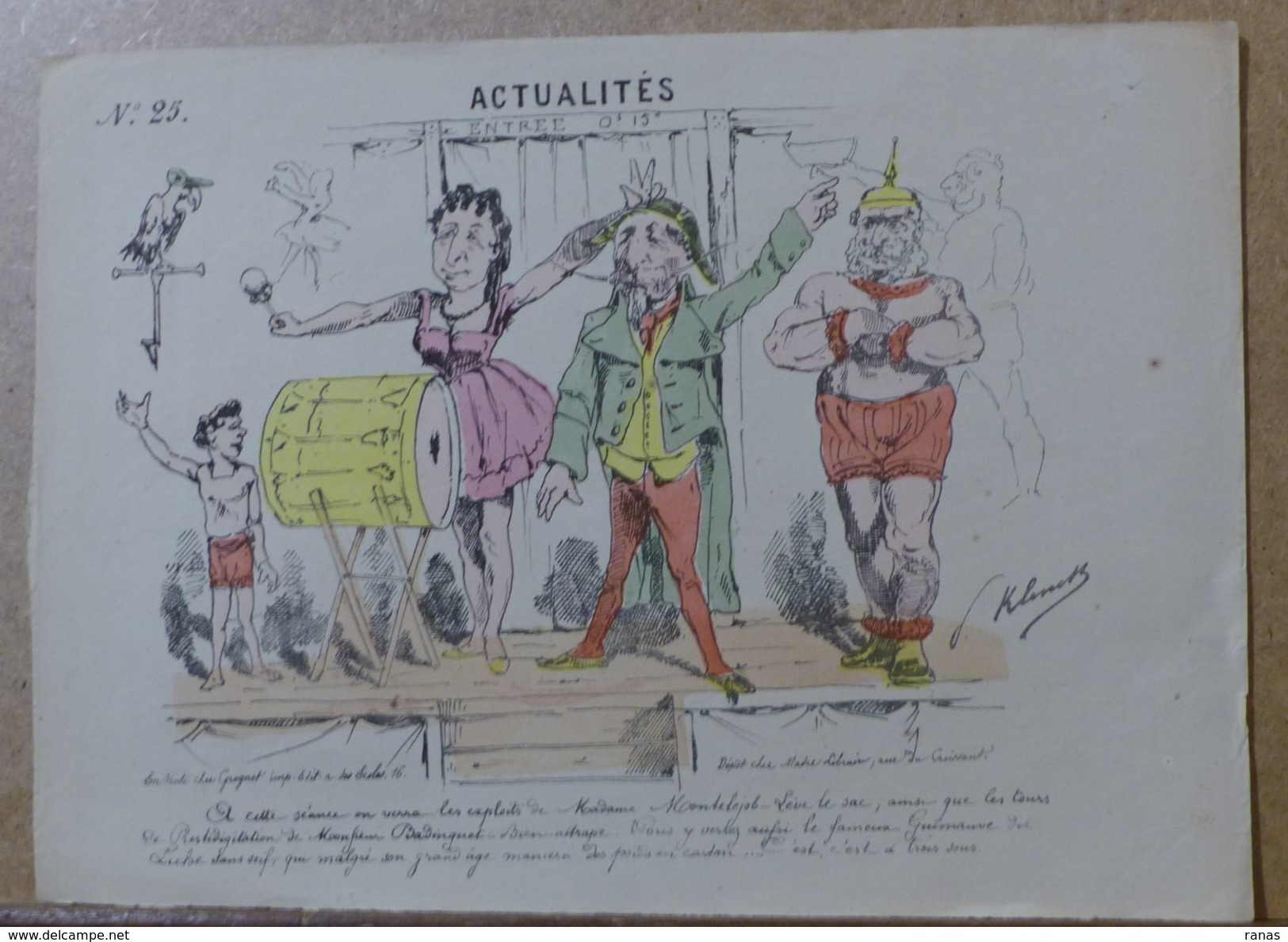Estampe Gravure Satirique Caricature D'époque 1870 Magicien Prestidigitateur Magician Napoléon III Eugénie De Montijo - Stiche & Gravuren