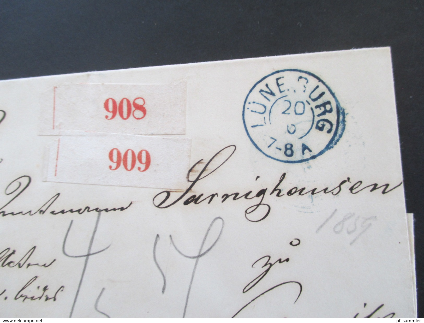 Altdeutschland Hannover 1859 Blauer K2 Lüneburg. Paketbleitadresse. 908 / 909. Siegel: Pferd Pichon Dienstsiegel - Hannover