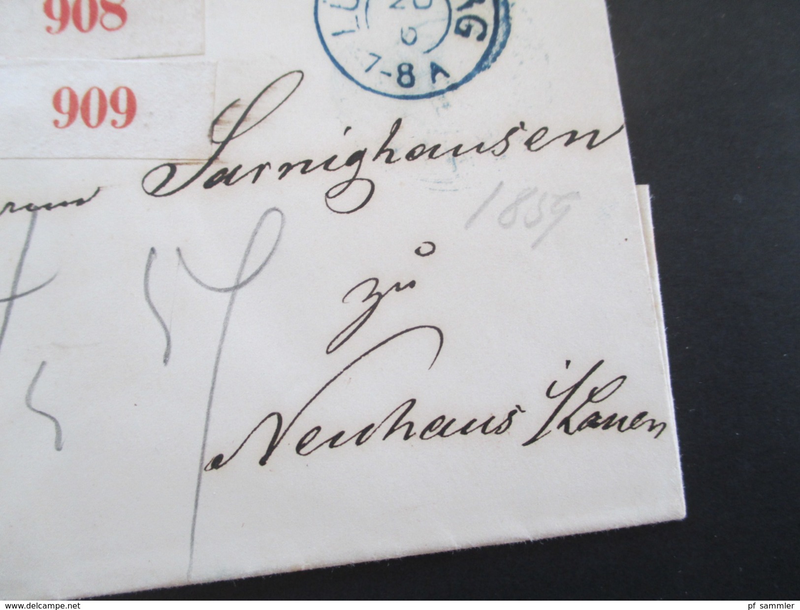 Altdeutschland Hannover 1859 Blauer K2 Lüneburg. Paketbleitadresse. 908 / 909. Siegel: Pferd Pichon Dienstsiegel - Hanover