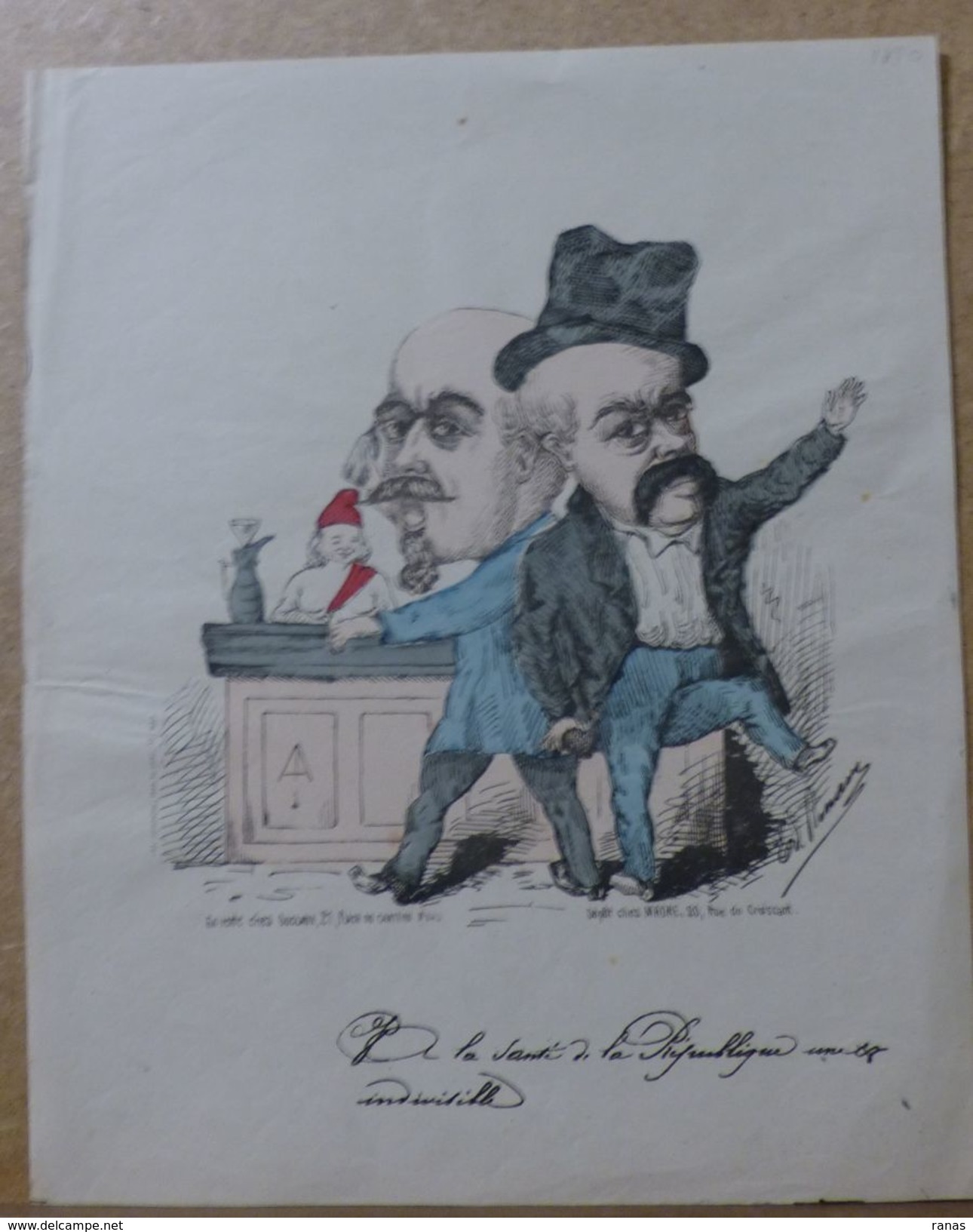 Estampe Gravure Satirique Caricature D'époque 1870 Bismarck Marianne Maçonnique - Stiche & Gravuren