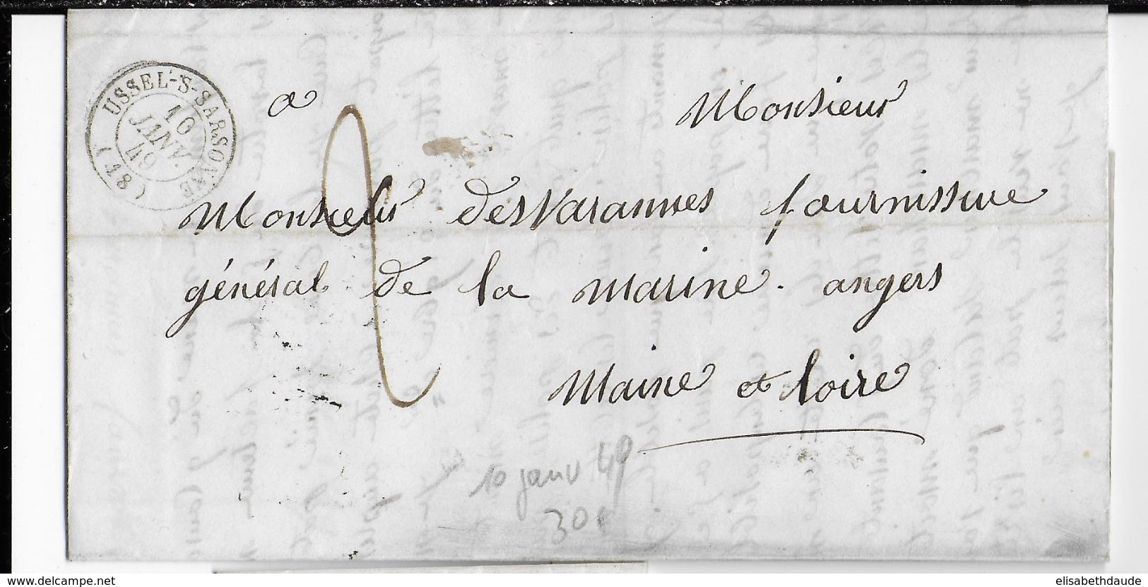 CORREZE - JANVIER 1849 ! - LETTRE De USSEL SUR SARSONNE => ANGERS - 1849-1876: Classic Period