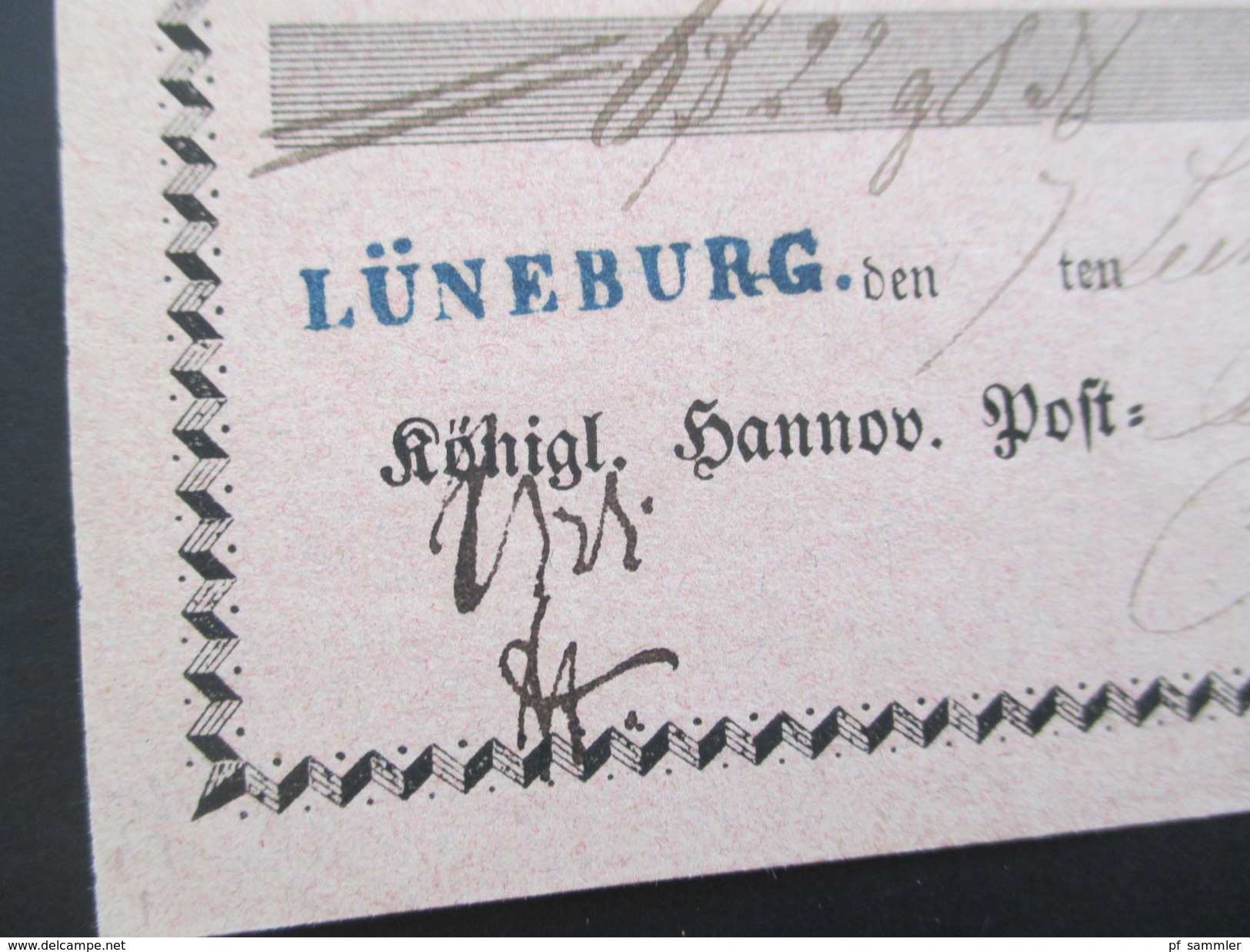 AD Hannover 1858 Königl. Hannov. Post-Amt. Aufgabeschein.Administration. Stempel: L1 Lüneburg. Toller Beleg! - Hamburg