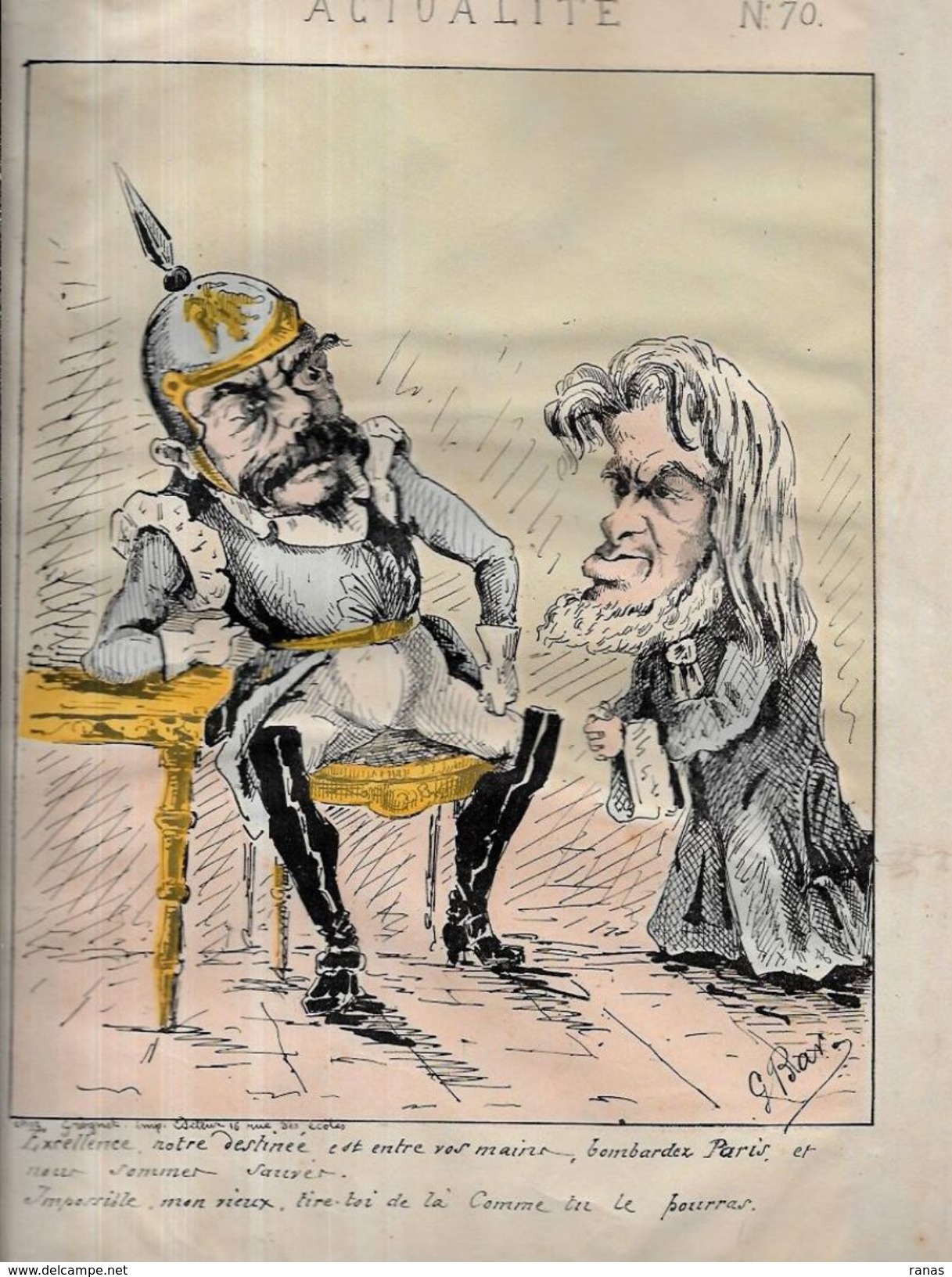 Estampe Gravure Satirique Caricature D'époque 1870 Bismarck Favre - Stiche & Gravuren