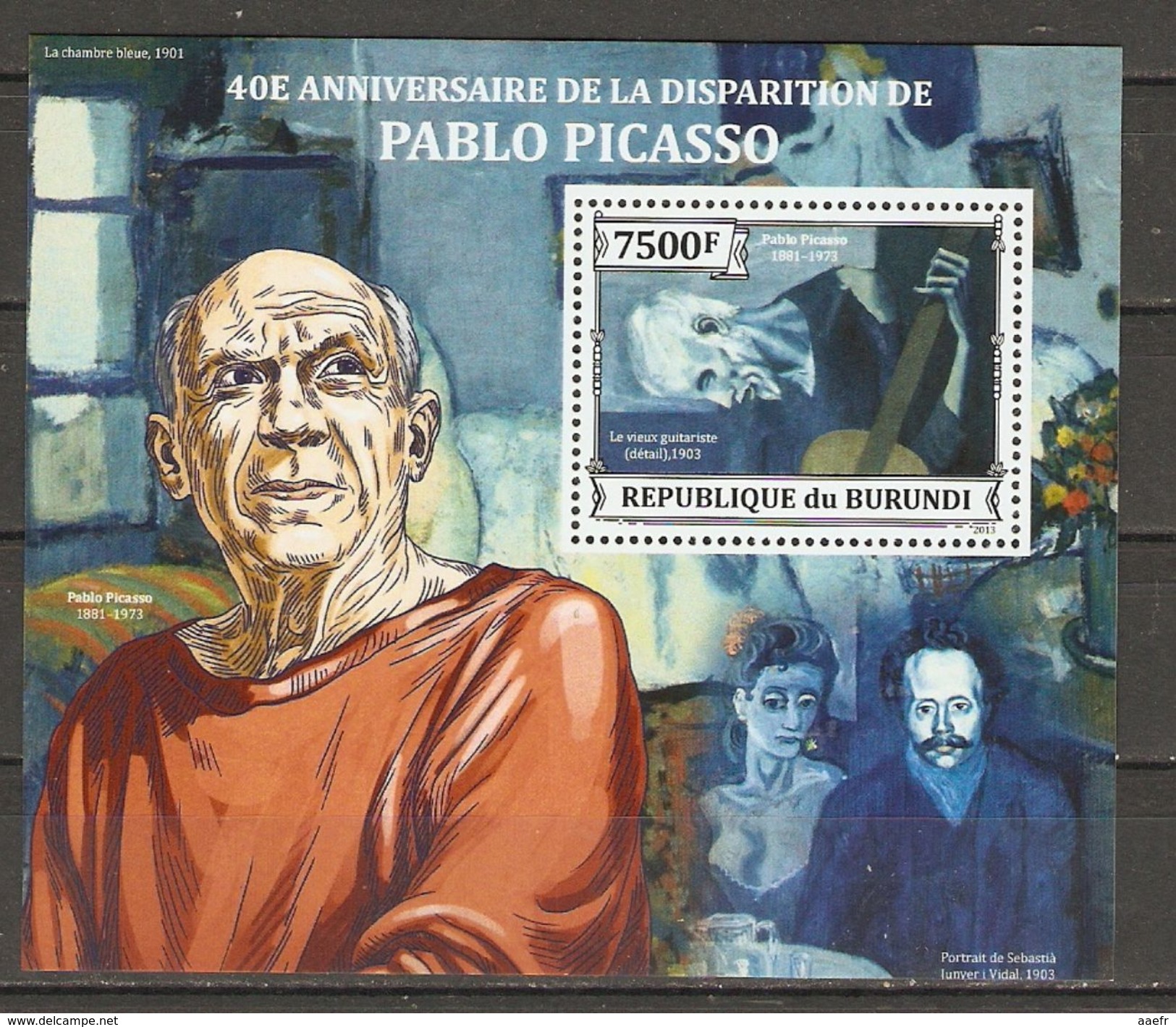 Burundi - 2013 - 40ème Anniversaire De La Disparition De Pablo Picasso  - BF377 MNH - Le Vieux Guitariste - Neufs