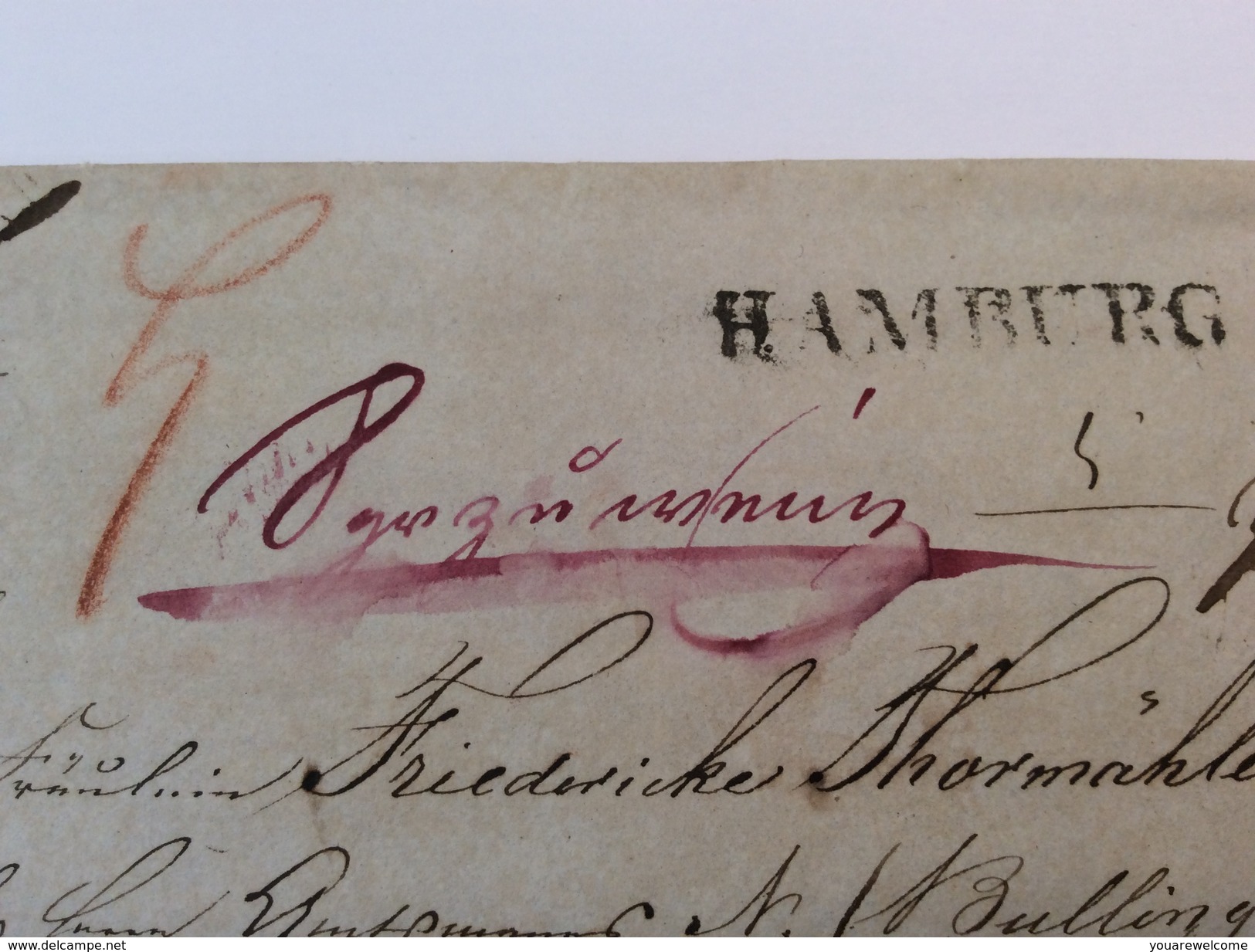 HAMBURG 1838 Seltener UNTERFRANKIERTER  PAKETBEGLEITBRIEF> Berne Oldenburg (Altdeutschland Vorphilatelie PBB Brief - Hamburg