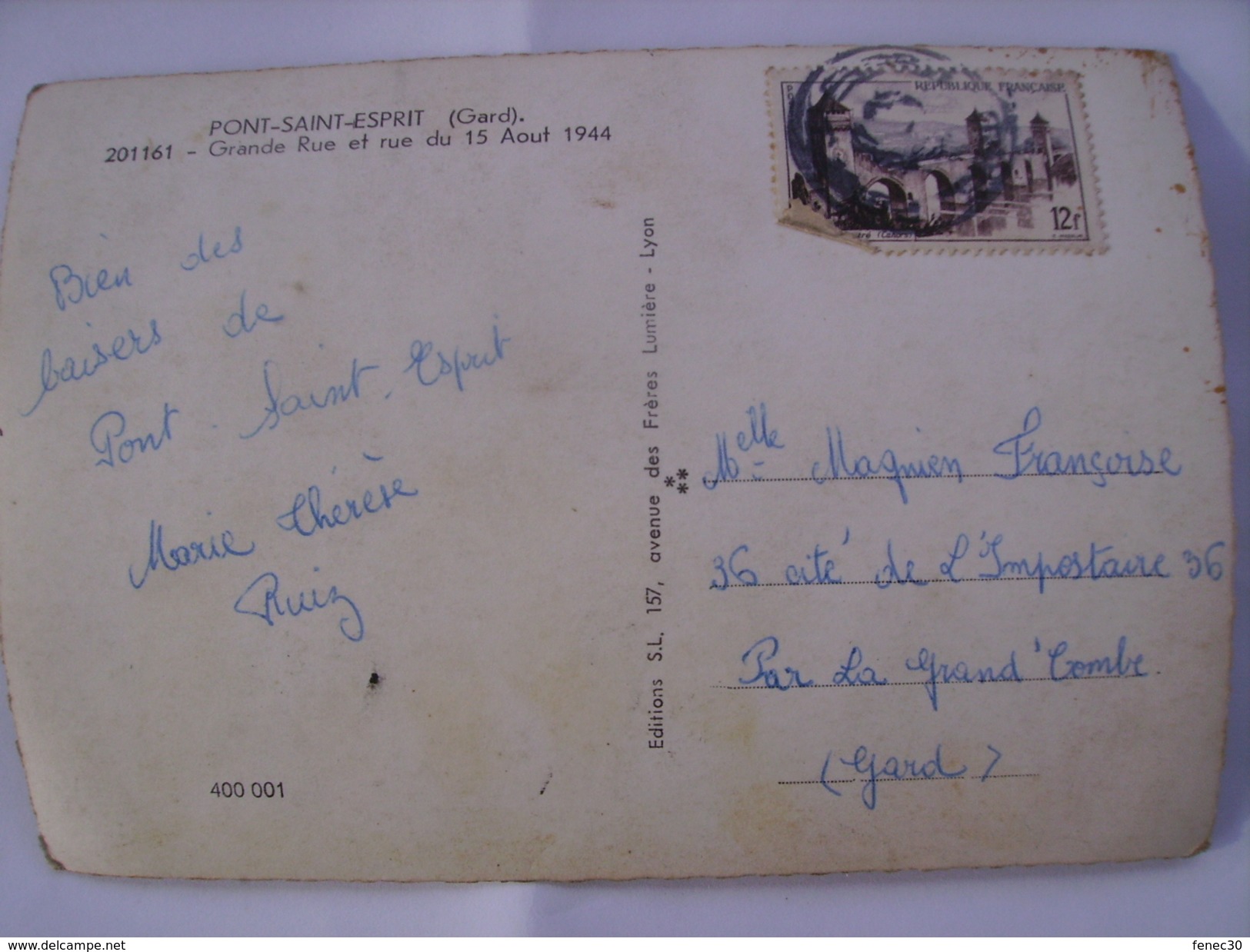 30 Gard Pont Saint Esprit Grande Rue Et Rue Du 15 Aout 1944 Rare - Pont-Saint-Esprit