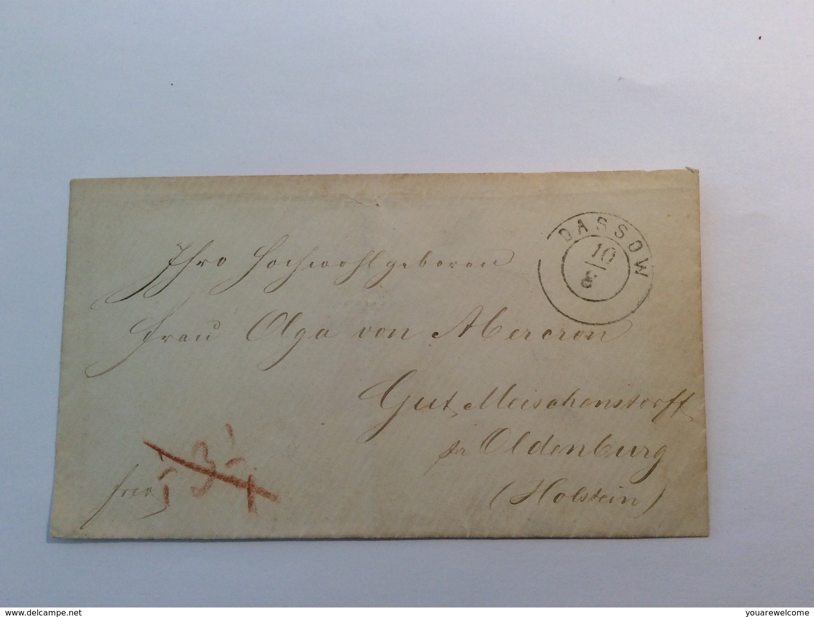 DASSOW (Mecklenburg-Schwerin) Brief > Olga Von Abercron Gut Meischenstorf Holstein(Wangels Altdeutschland Vorphilatelie - Mecklenburg-Schwerin