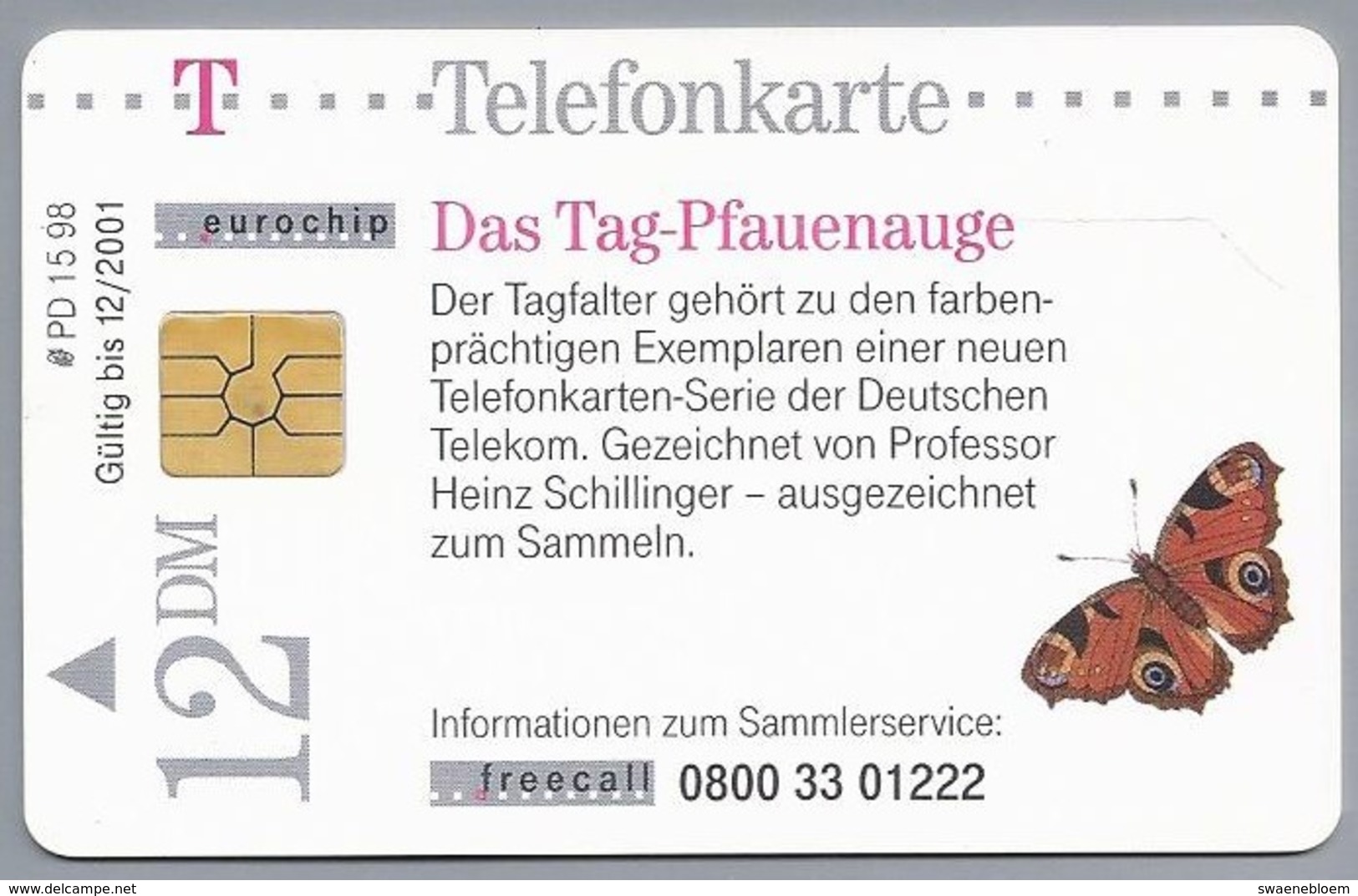 DE.- Telefoonkaart. Telecom TELEFONKARTE. 12 DM. - Das Tag-Pfauenauge.Vlinder. Dagpauwoog (Aglais Io)  Nymphalidae . - P & PD-Reeksen : Loket Van D. Telekom