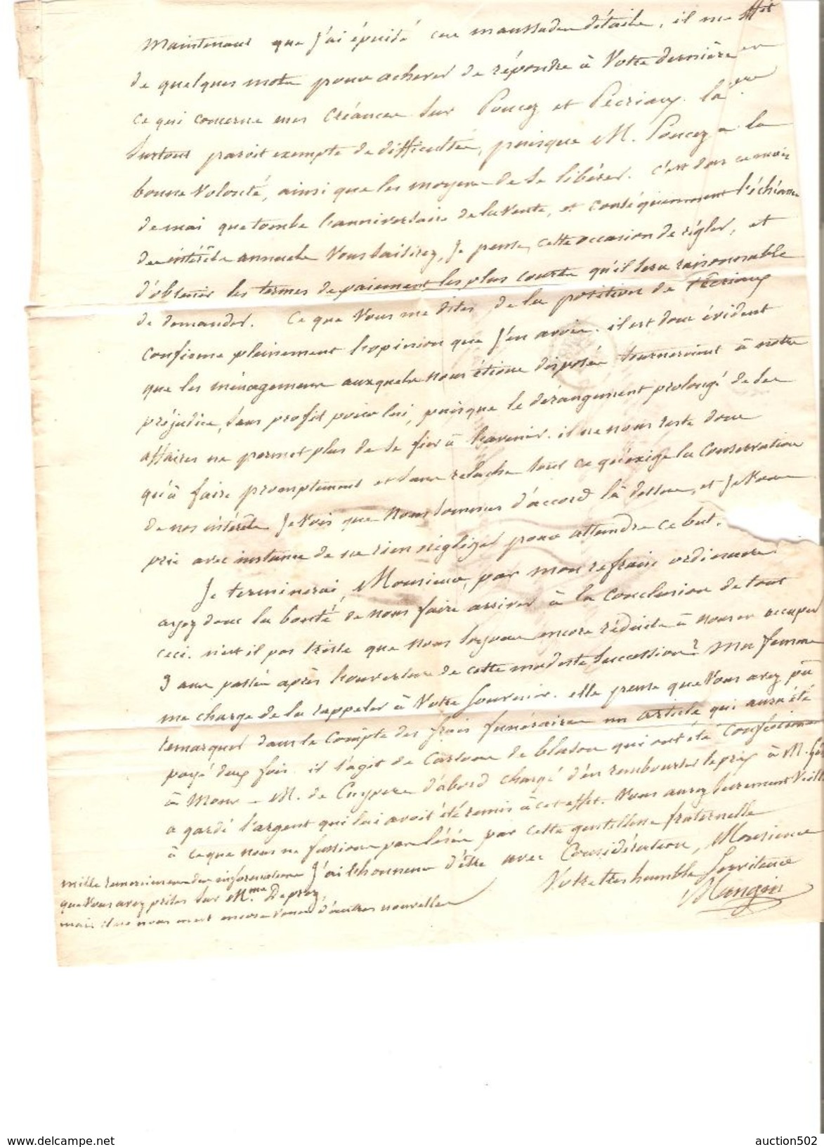 LAC Incomplète De Paris Griffe Rouge C.F.3.R Port 35 15/5/1829 Pour Fontaine L'Evêque PR5038 - 1801-1848: Précurseurs XIX