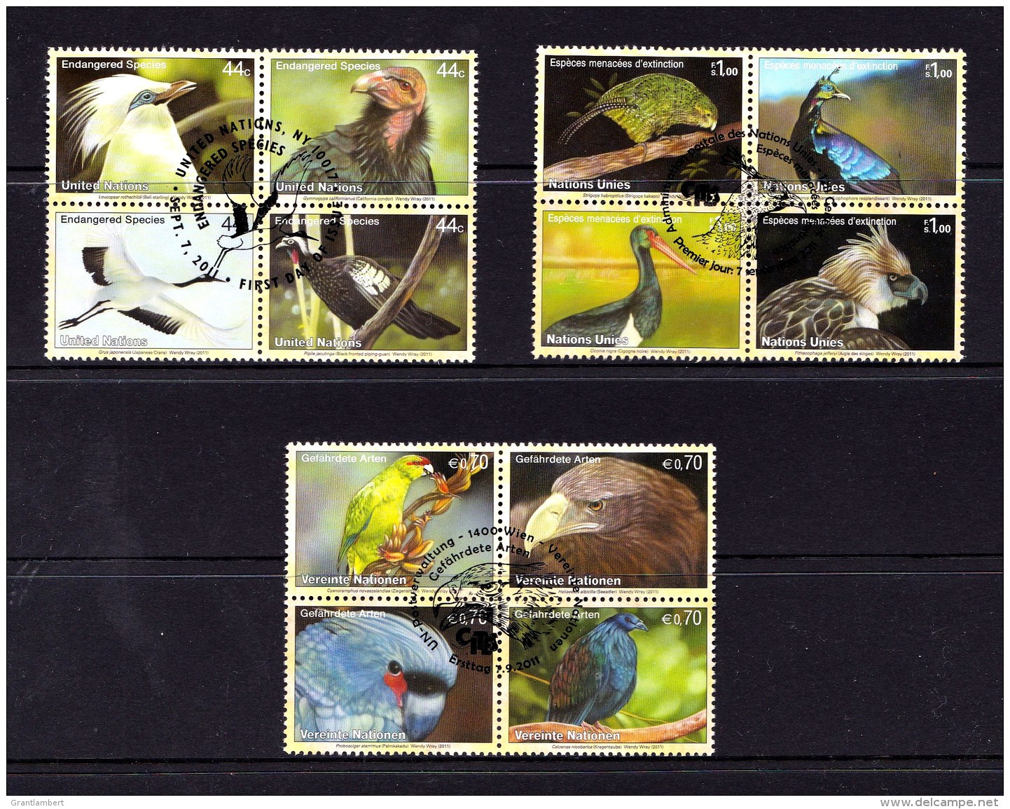 United Nations 2011 Endangered Species Set Of 12 Used- All 3 Offices - New York/Geneva/Vienna Joint Issues