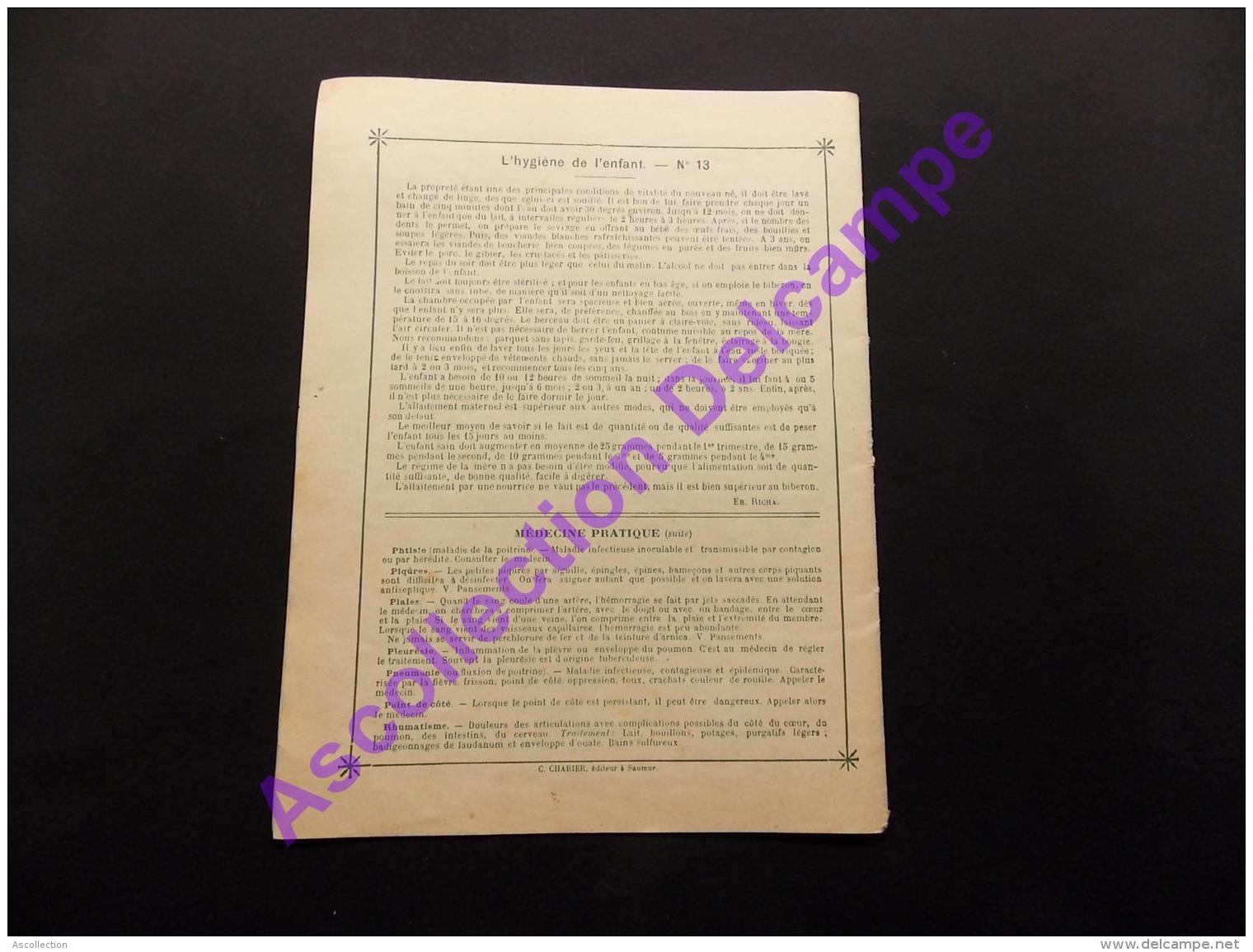 Protege Couvre Cahier Les Bienfaits De L Hygiène N13 L Hygiène De L Enfant. Collection C Charier Lib E Brosset Moulins. - H