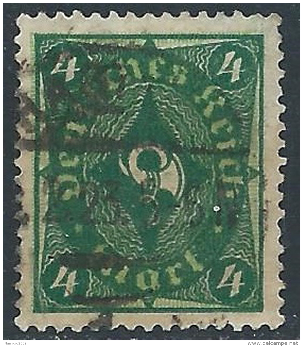 1921-23 GERMANIA REICH WEIMAR USATO CORNO DI POSTA 4 M - R47-8 - Gebraucht