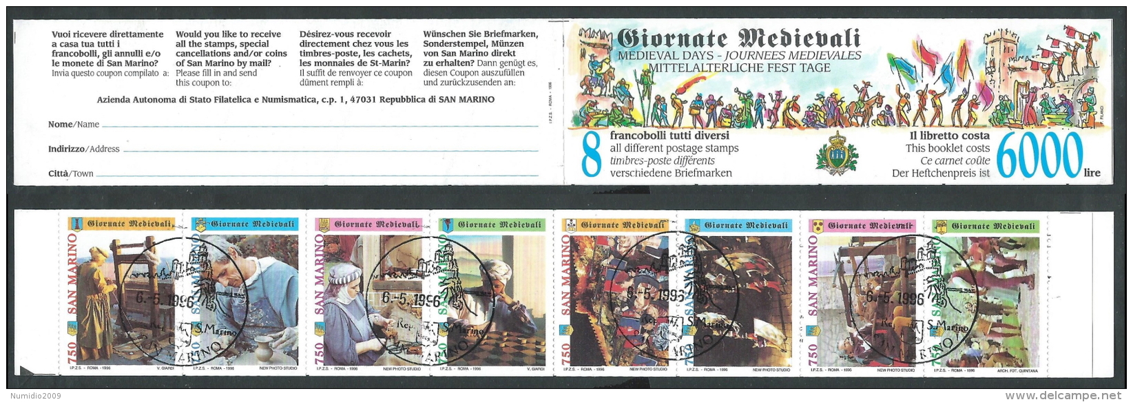 1996 SAN MARINO USATO LIBRETTO GIORNATE MEDIOEVALI ANNULLO FDC - R18-10 - Carnets