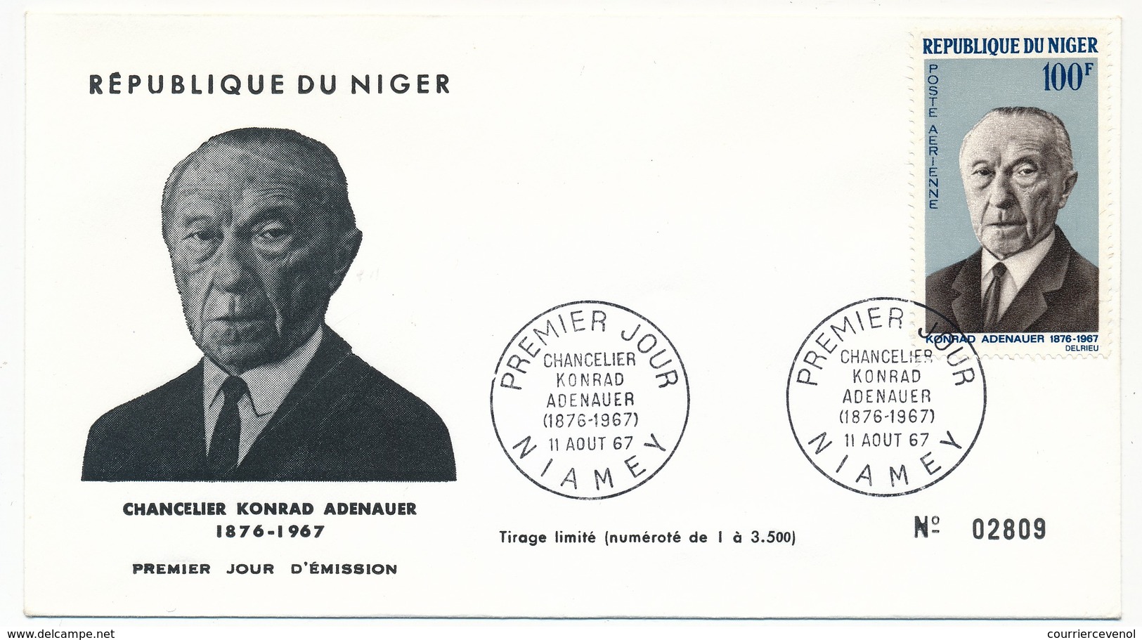 NIGER => Enveloppe FDC => Chancelier Konrad Adenauer - NIAMEY - 11 Aout 1967 - Níger (1960-...)