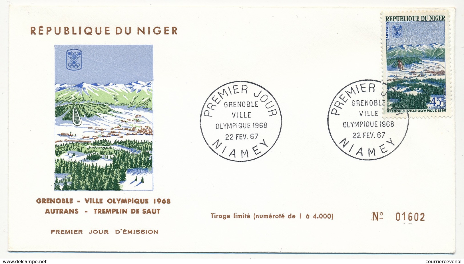 NIGER => 3 Enveloppes FDC => GRENOBLE, Ville Olympique - NIAMEY - 22 Fev 1967 - Niger (1960-...)