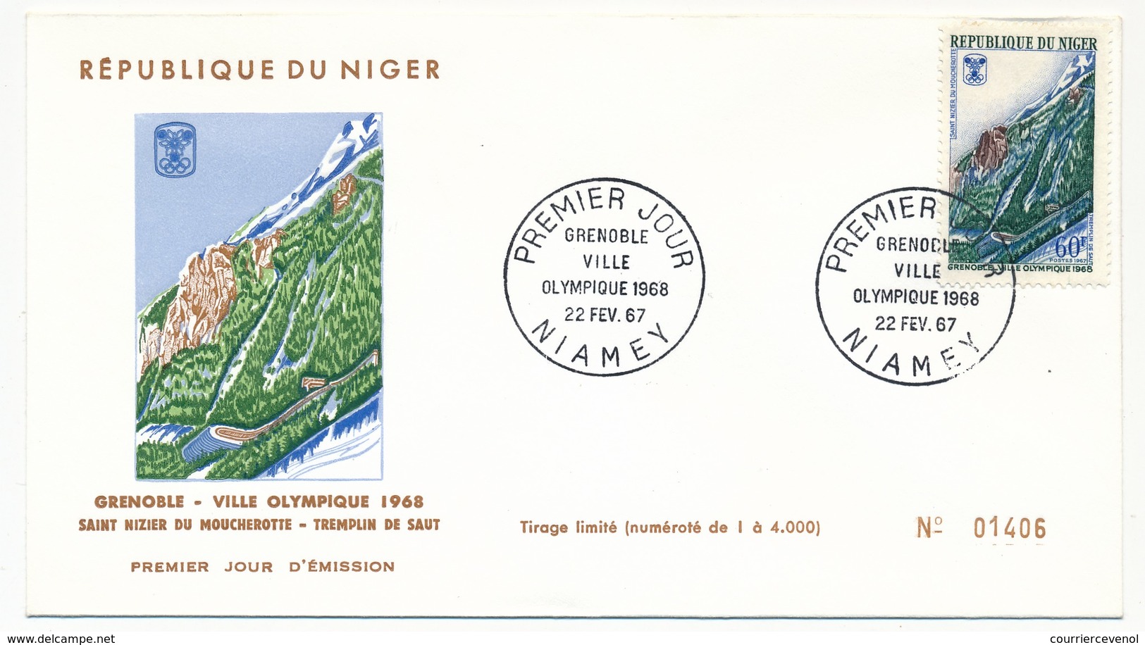 NIGER => 3 Enveloppes FDC => GRENOBLE, Ville Olympique - NIAMEY - 22 Fev 1967 - Niger (1960-...)