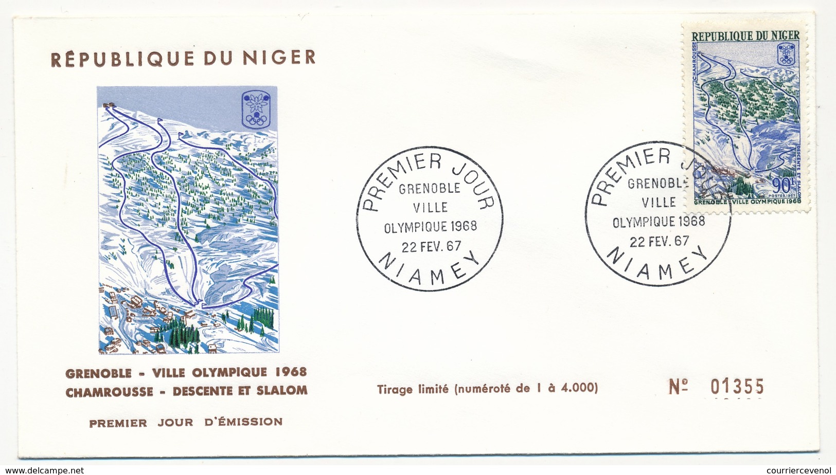 NIGER => 3 Enveloppes FDC => GRENOBLE, Ville Olympique - NIAMEY - 22 Fev 1967 - Níger (1960-...)
