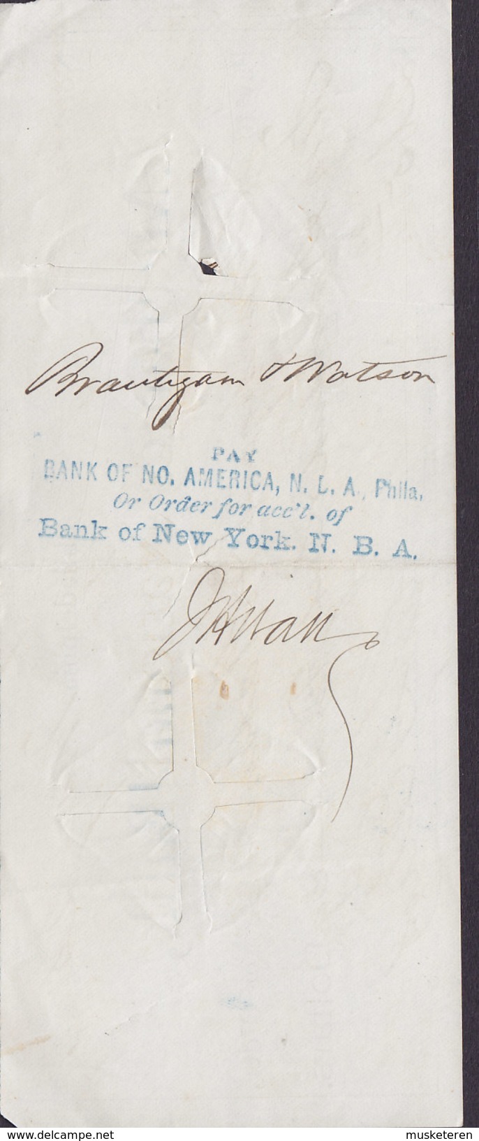 United States MECANICS NATIONAL BANK Cheque Philadelphia 1871 (2 Scans) - Assegni & Assegni Di Viaggio