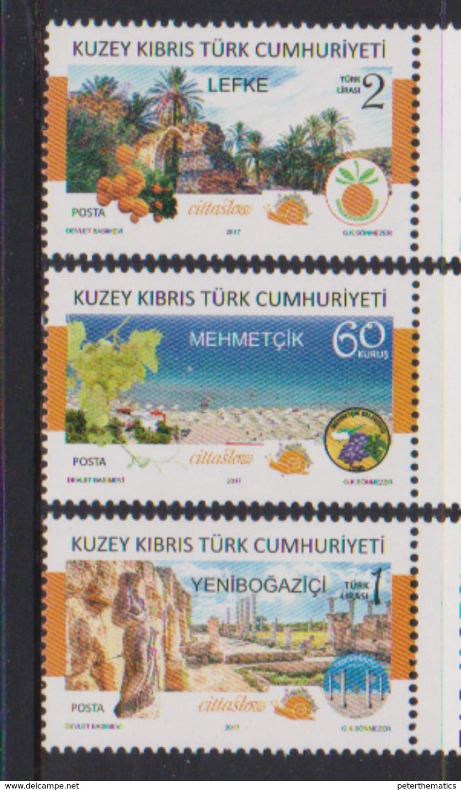 TURKISH CYPRUS, 2017,  MNH, CITIES, TEMPLES, FRUIT, BEACHES, 3v - Fruits