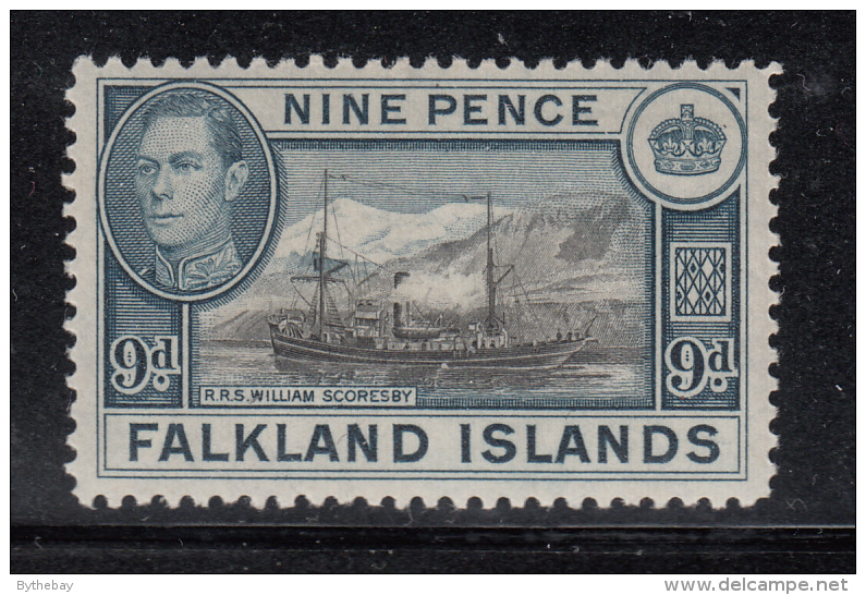 Falkland Islands 1938 MH Scott #90 9p R.R.S. William Scoresby George VI - Falkland