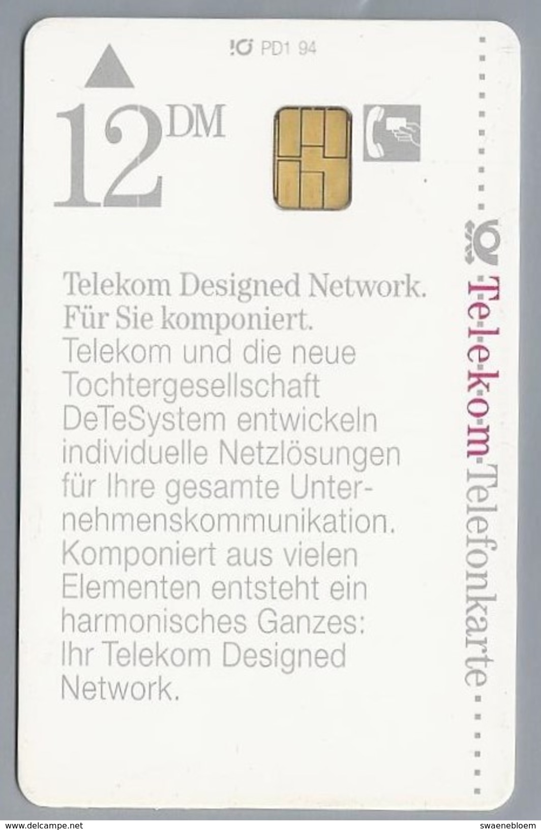 DE.- Telecom TELEFONKARTE. 12 DM. - Telecom Disigned Network. Für Sie Komponiert. - P & PD-Reeksen : Loket Van D. Telekom