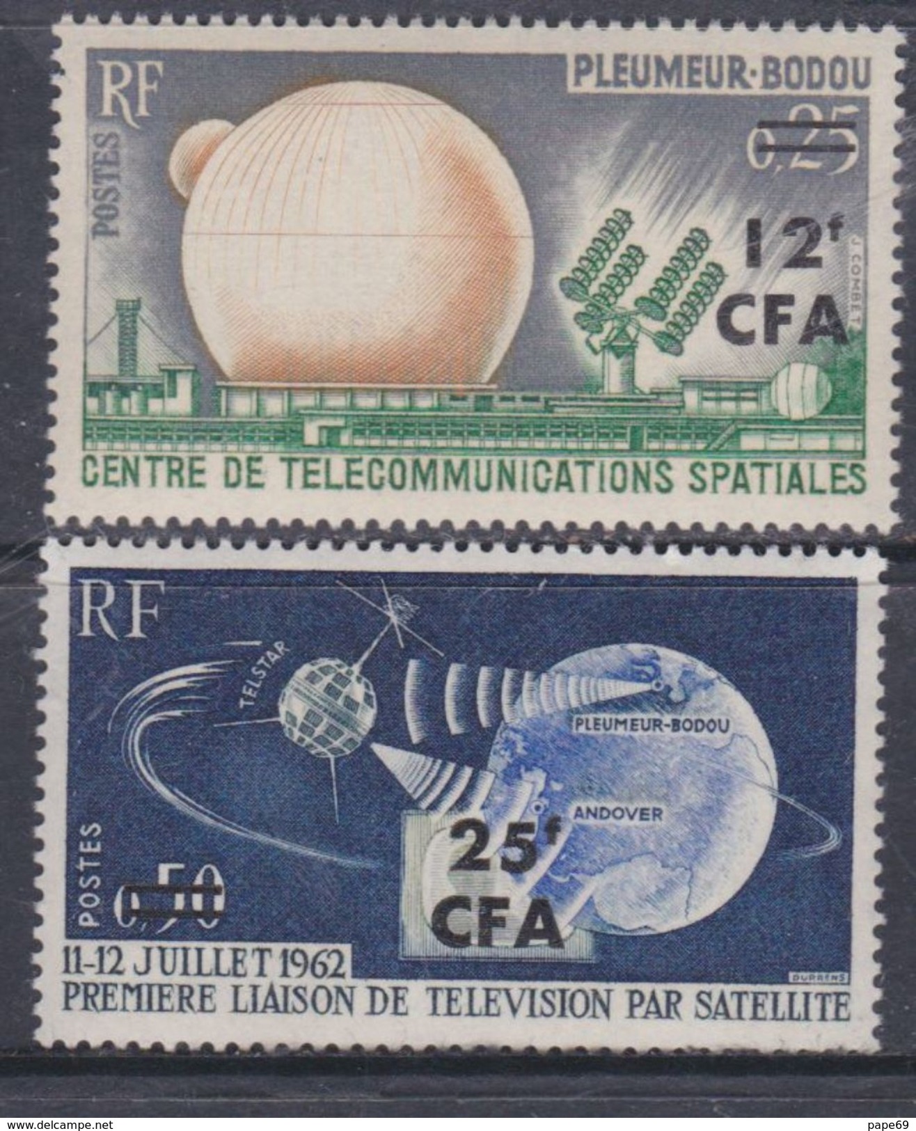 Réunion N° 355 / 56 X Télécommunications Spatiales: Les 2 Valeurs Surchargées CFA, Trace De Charnière Sinon TB - Nuevos