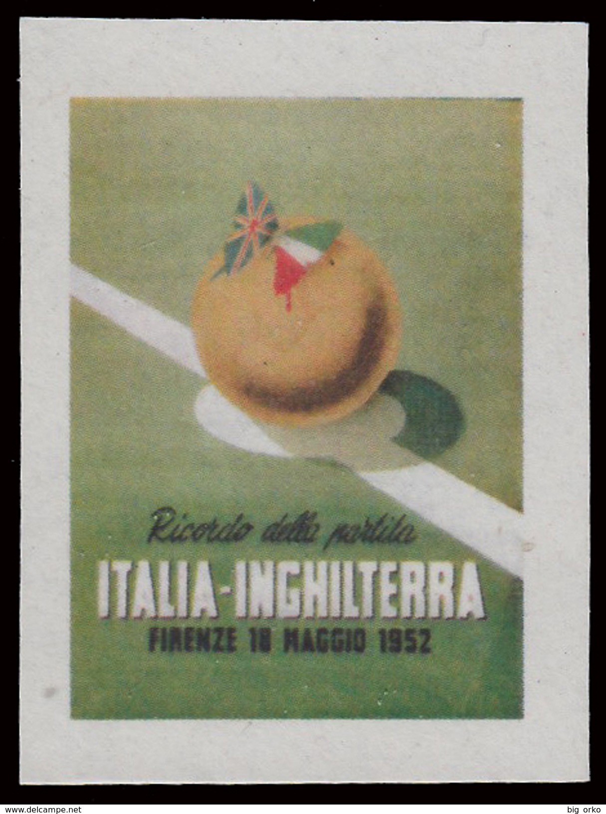 Erinnofilo - Ricordo Della Partita Di Calcio ITALIA / INGHILTERRA - Firenze 18 Maggio 1952 (disegno Ugolini) - Altri & Non Classificati