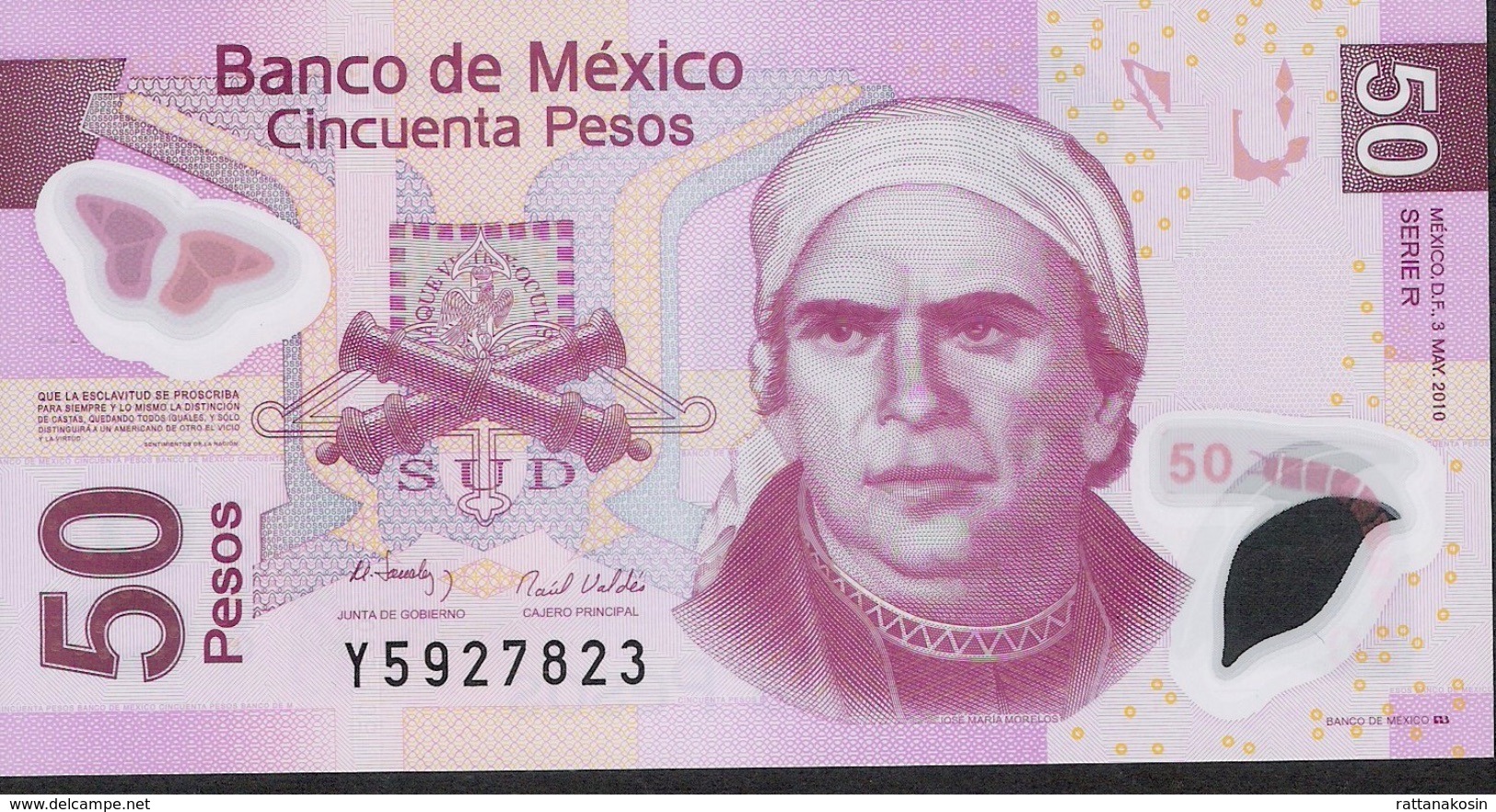 MEXICO P123k  50 PESOS 3.5.2010 Serie R   UNC. - Mexique