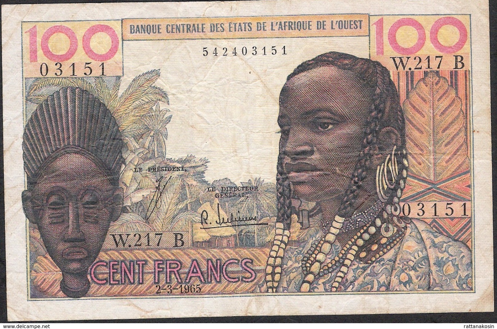 W.A.S. BENIN P201Be 100 FRANCS 2.3.1965      VF NO P.h. ! - Benin