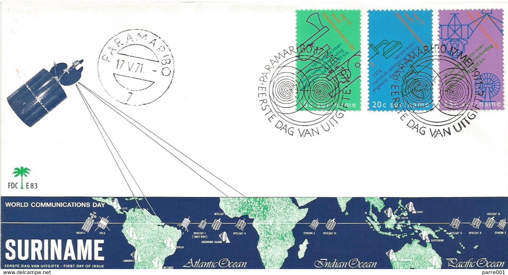 Surinam Suriname 1971 Paramaribo Telecommunication Telex Telegraph Telephone Satellite FDC Cover - Suriname