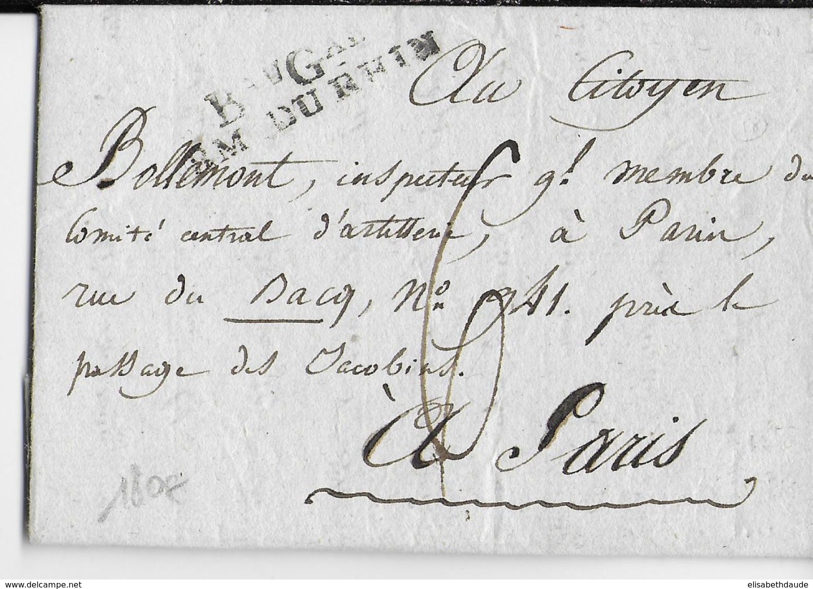 AN 9 - LETTRE Du BUREAU GENERAL De L'ARMEE Du RHIN à STRASBOURG (BAS-RHIN) => PARIS - Army Postmarks (before 1900)