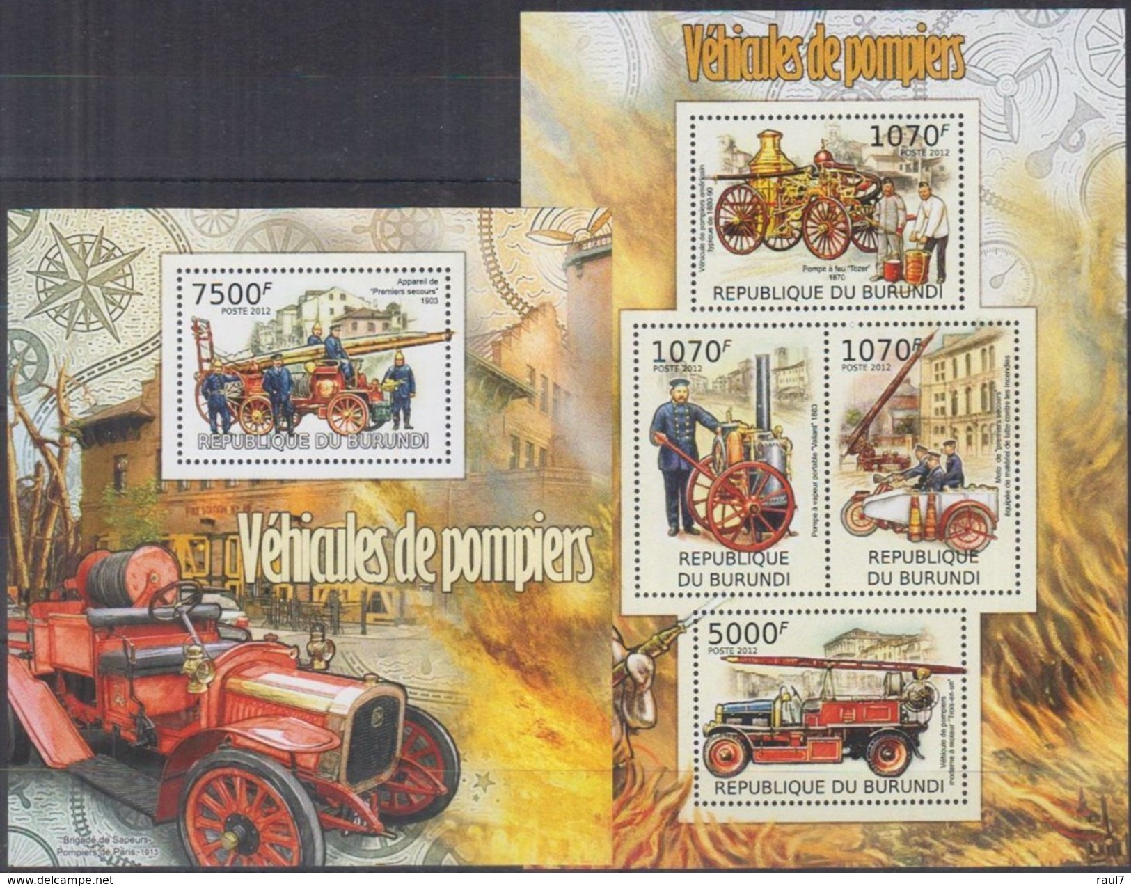 BURUNDI 2012 - Transports, Anciens Véhicules De Pompiers - 4 Val + BF Neufs // Mnh - Neufs