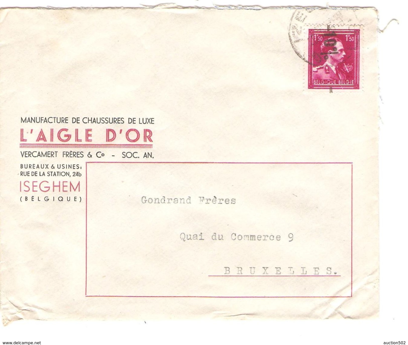 TP 724 U -10% Surcharge Locale S/L.En-Tête L'Aigle D'Or Chaussures Iseghem C.Izegem 25/7/46 V.BXL PR5049 - Lettres & Documents