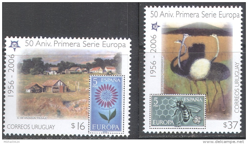 1887 ✅ Europa CEPT Art Painting Birds Bees Stamp On Stamp 2005 Uruguay 2v Set MNH ** 7ME - 2006