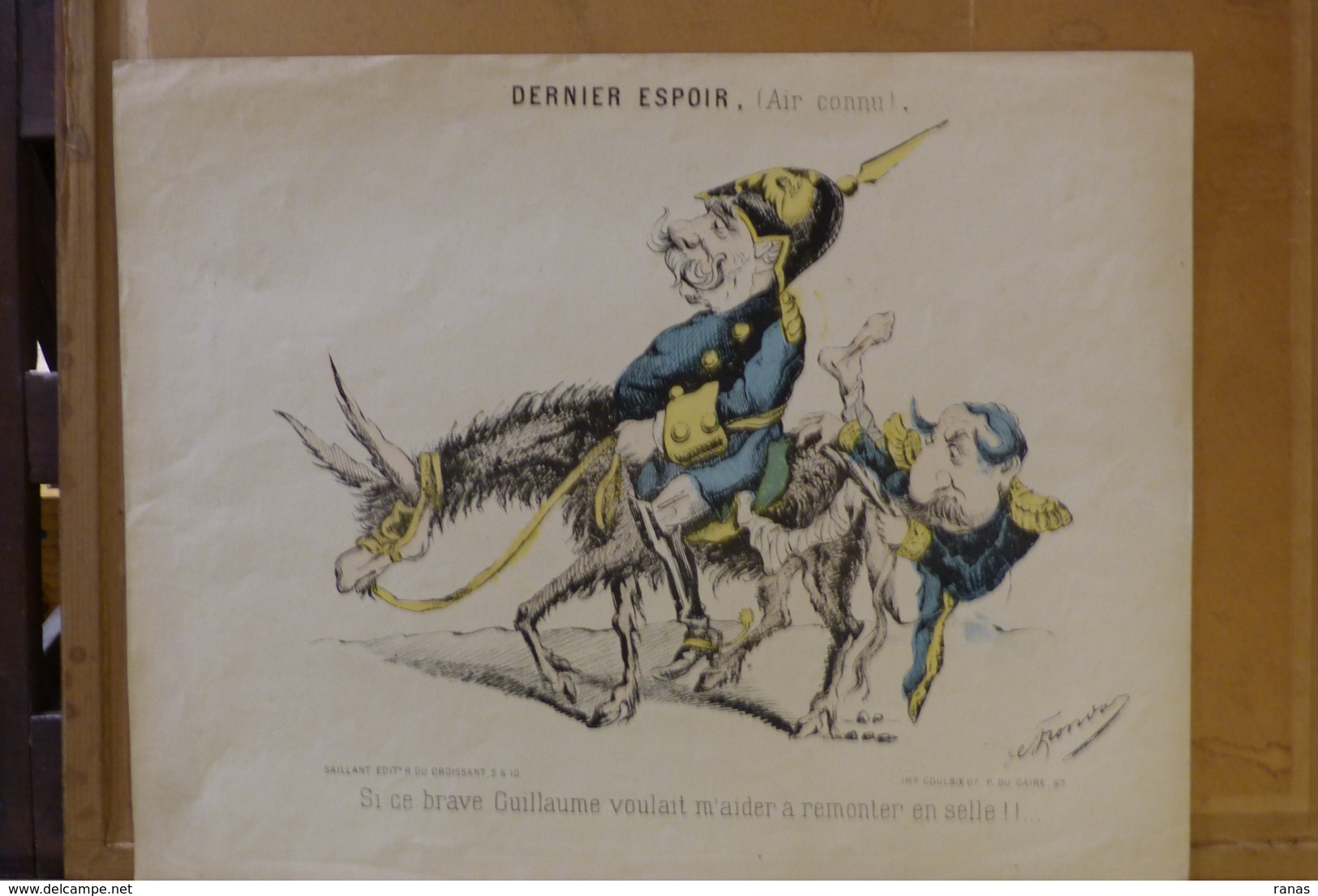 Estampe Gravure Satirique Caricature D'époque 1870 Bismarck Guillaume Napoléon III Ane 35 X 27 - Prints & Engravings