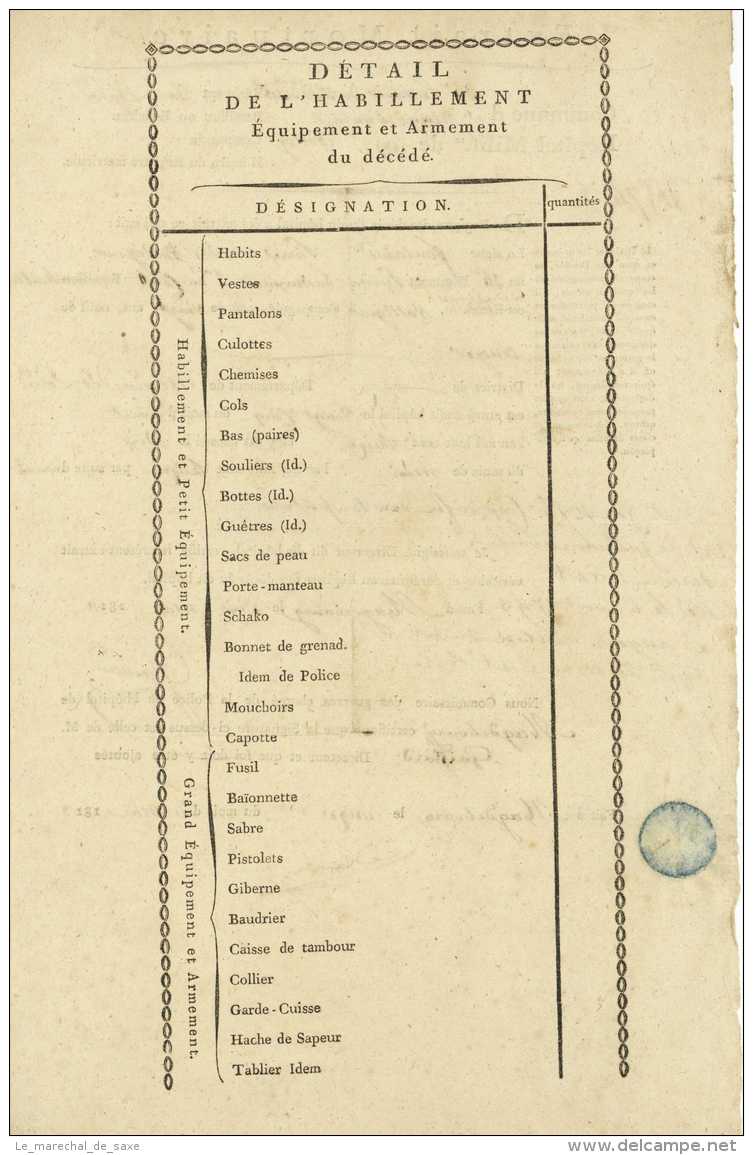 MAGDEBURG 1813 Totenschein Grande Armee 34e Regiment De Ligne Fontaine Angers Gaillard Napoleon - Documents Historiques