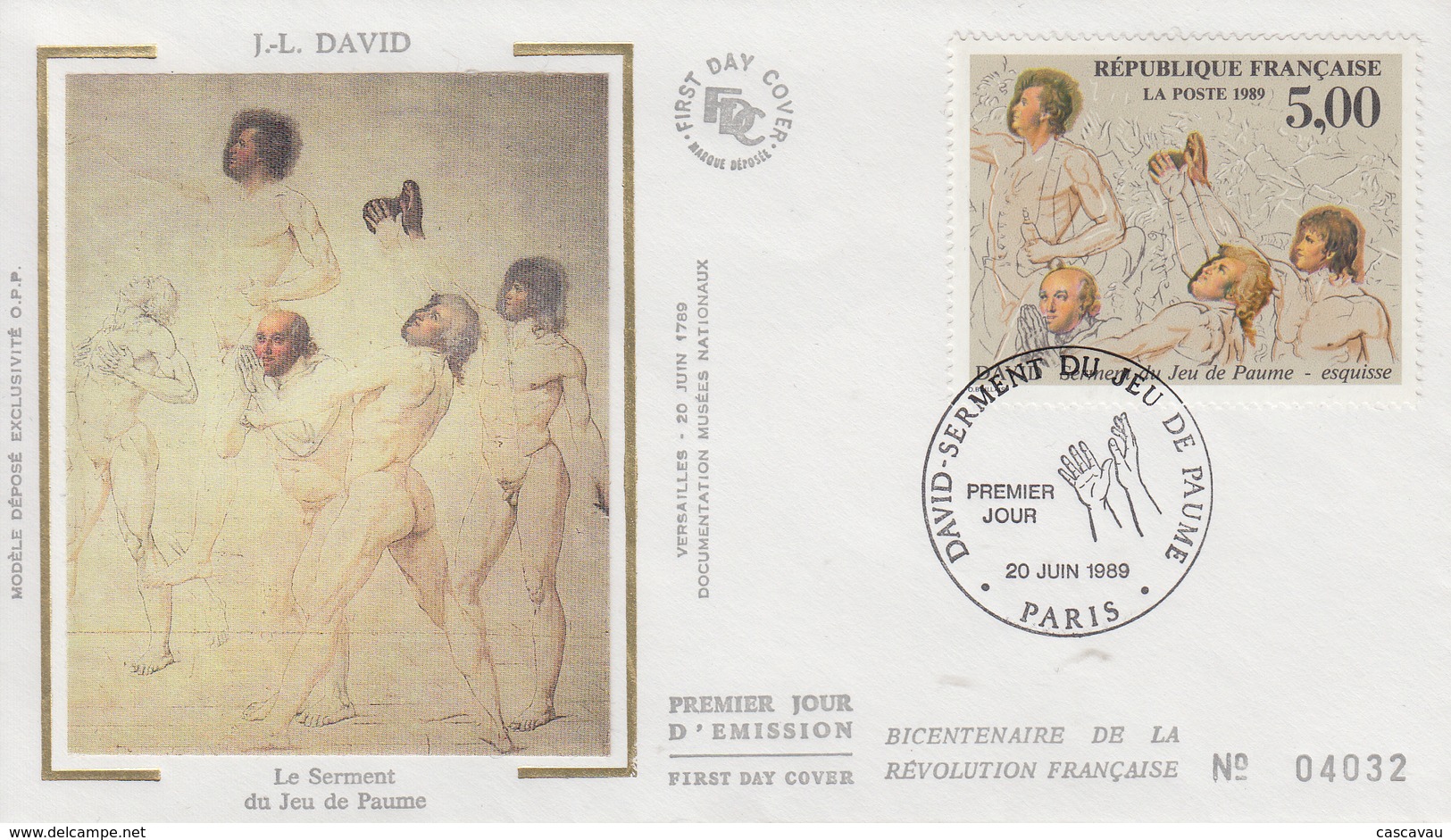 Enveloppe  FDC   1er  Jour   FRANCE   Oeuvre  De  DAVID   Le  Serment  Du  Jeu  De  Paume   1989 - 1980-1989