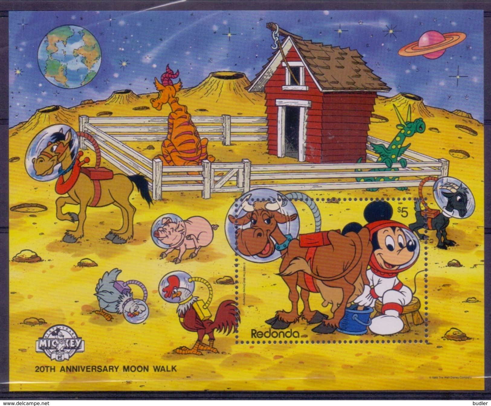 ANTIGUA & BARBUDA : REDONDA :1989: Y.BF Dentelé : ## MICKEY At The Ranch ##  WALT DISNEY,SPACE TRAVEL,MOON LANDING,... - Disney