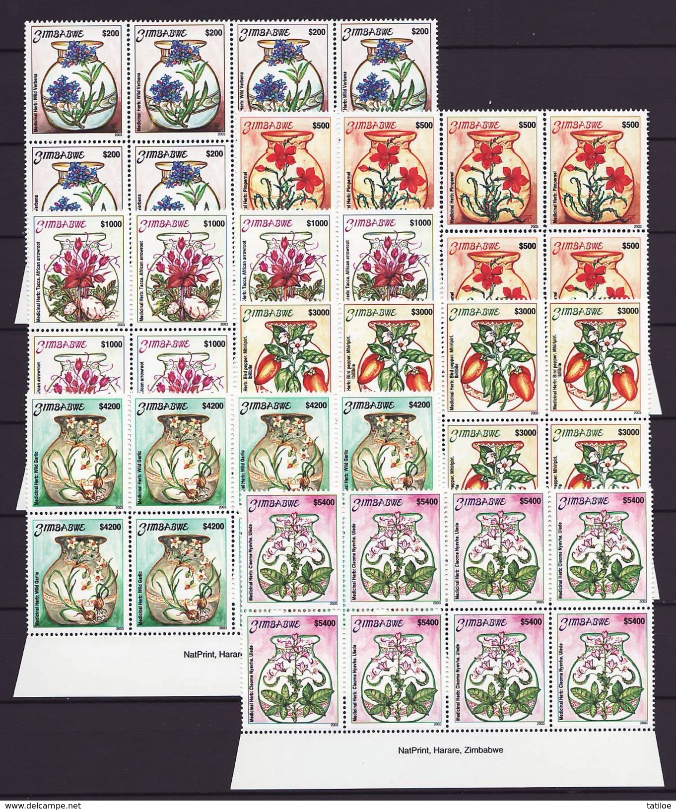 Zimbabwe 2003 Medicinal Herbs Imprint Blocs MNH / ** (Simbabwe) - Zimbabwe (1980-...)