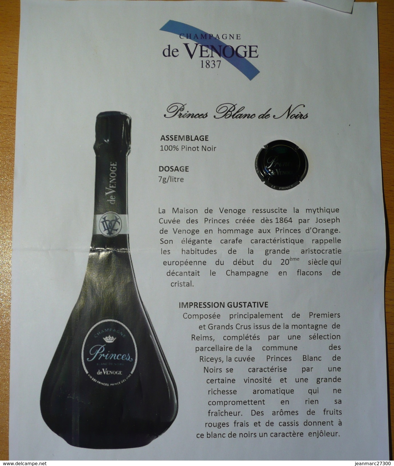 CAPSULE DE VENOGE LOUIS XV ROSE EXTRA BRUT : COTE SUPERIEUR A 30 Euros - De Venoge