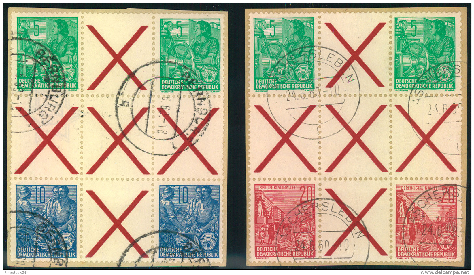 1955, Herzstücke Aus MH 1 Je Mmit Tagesstempel Auf Briefstück. Michel 105,- - Zusammendrucke